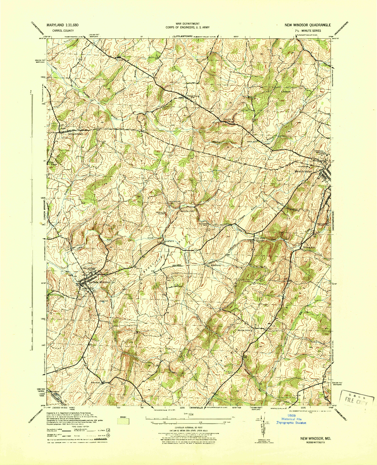 USGS 1:31680-SCALE QUADRANGLE FOR NEW WINDSOR, MD 1944