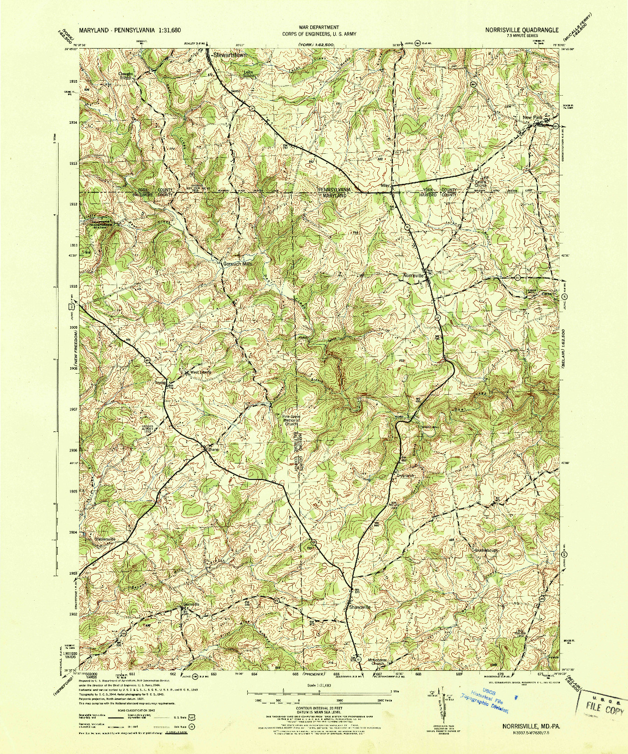USGS 1:31680-SCALE QUADRANGLE FOR NORRISVILLE, MD 1944