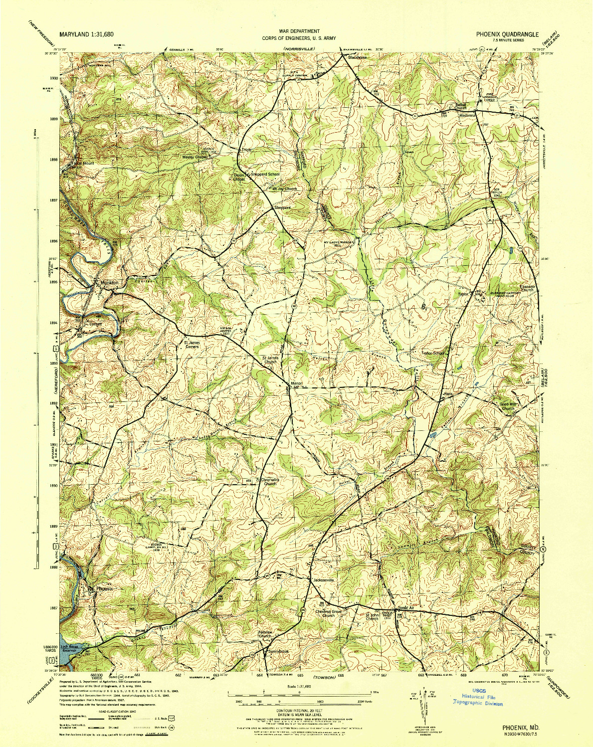 USGS 1:31680-SCALE QUADRANGLE FOR PHOENIX, MD 1944