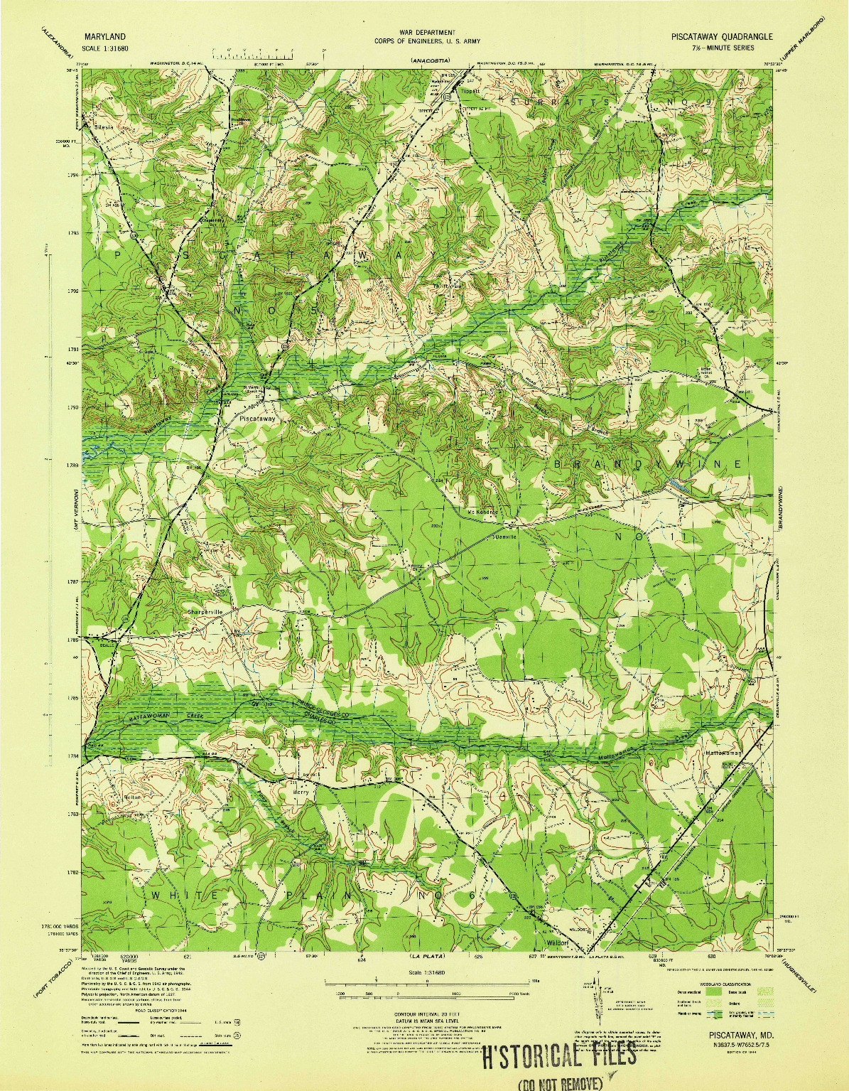 USGS 1:31680-SCALE QUADRANGLE FOR PISCATAWAY, MD 1944