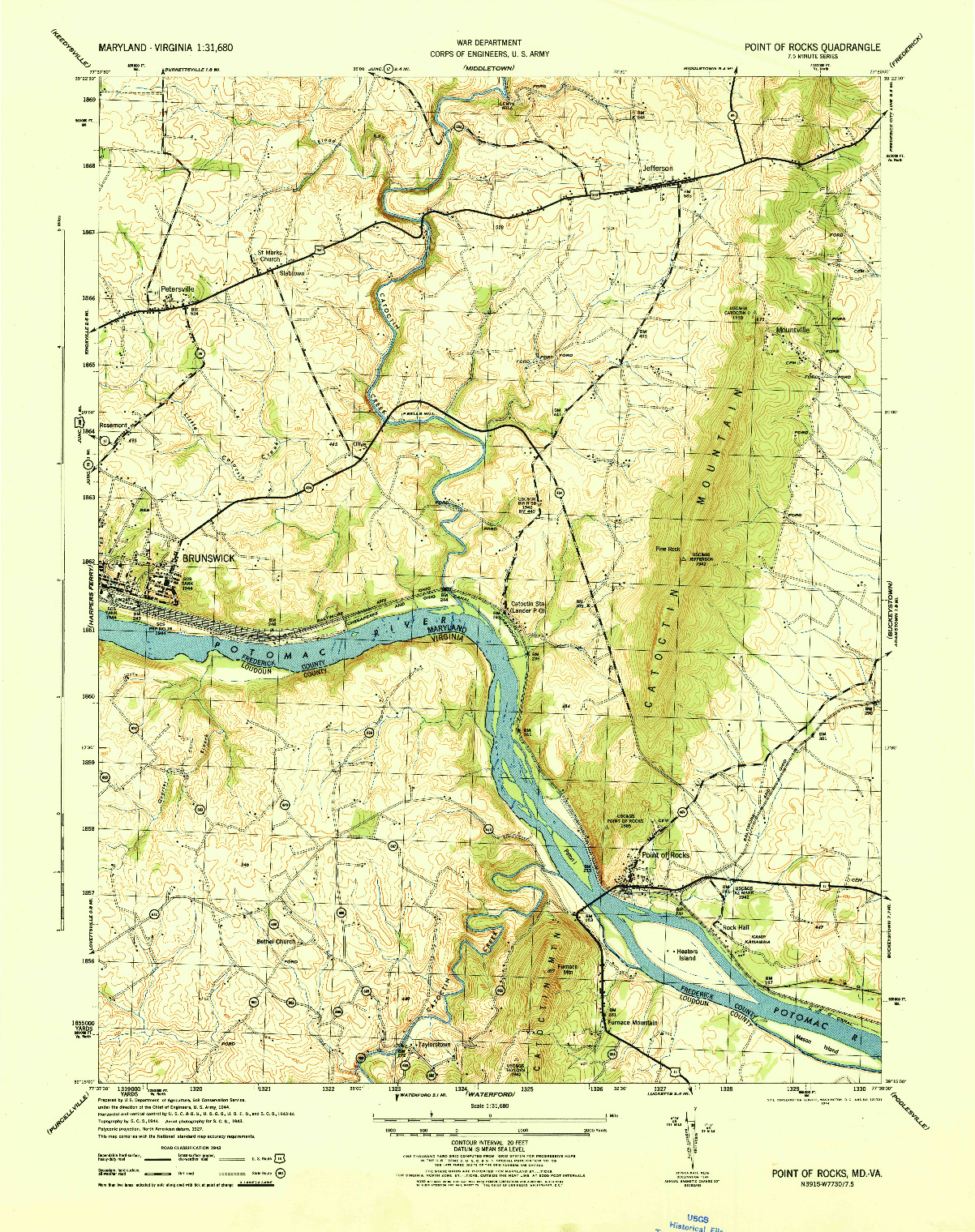 USGS 1:31680-SCALE QUADRANGLE FOR POINT OF ROCKS, MD 1944