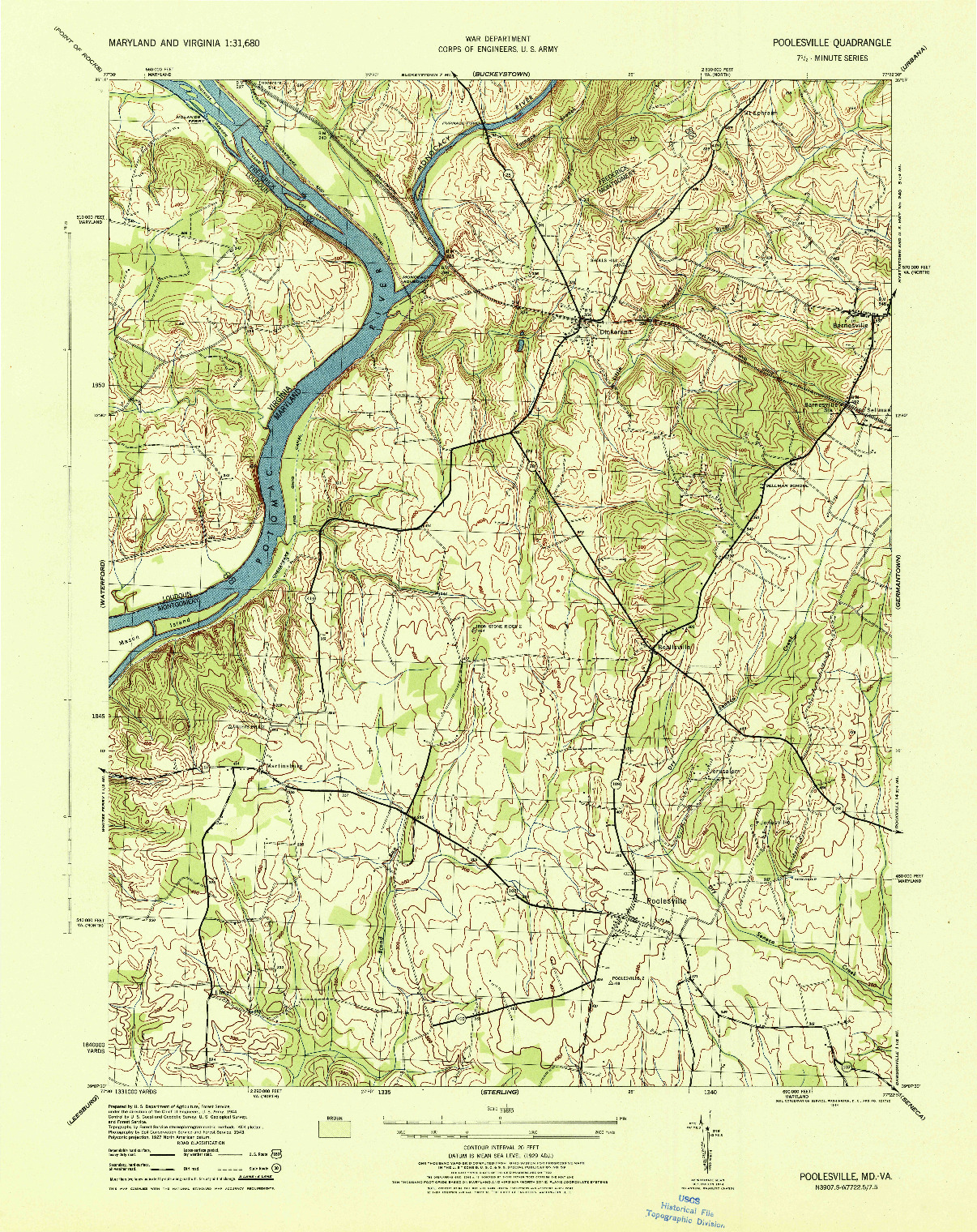 USGS 1:31680-SCALE QUADRANGLE FOR POOLESVILLE, MD 1944
