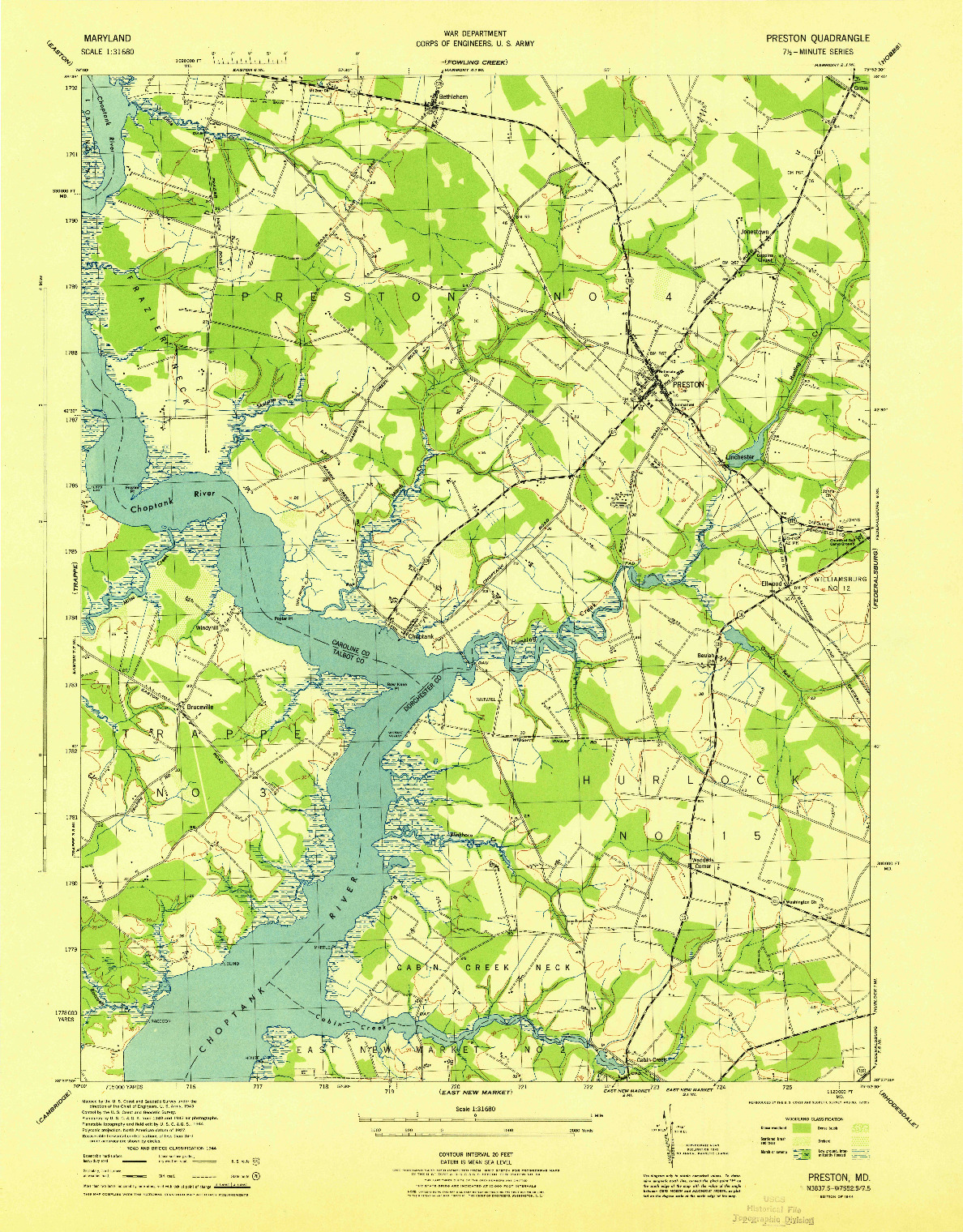 USGS 1:31680-SCALE QUADRANGLE FOR PRESTON, MD 1944