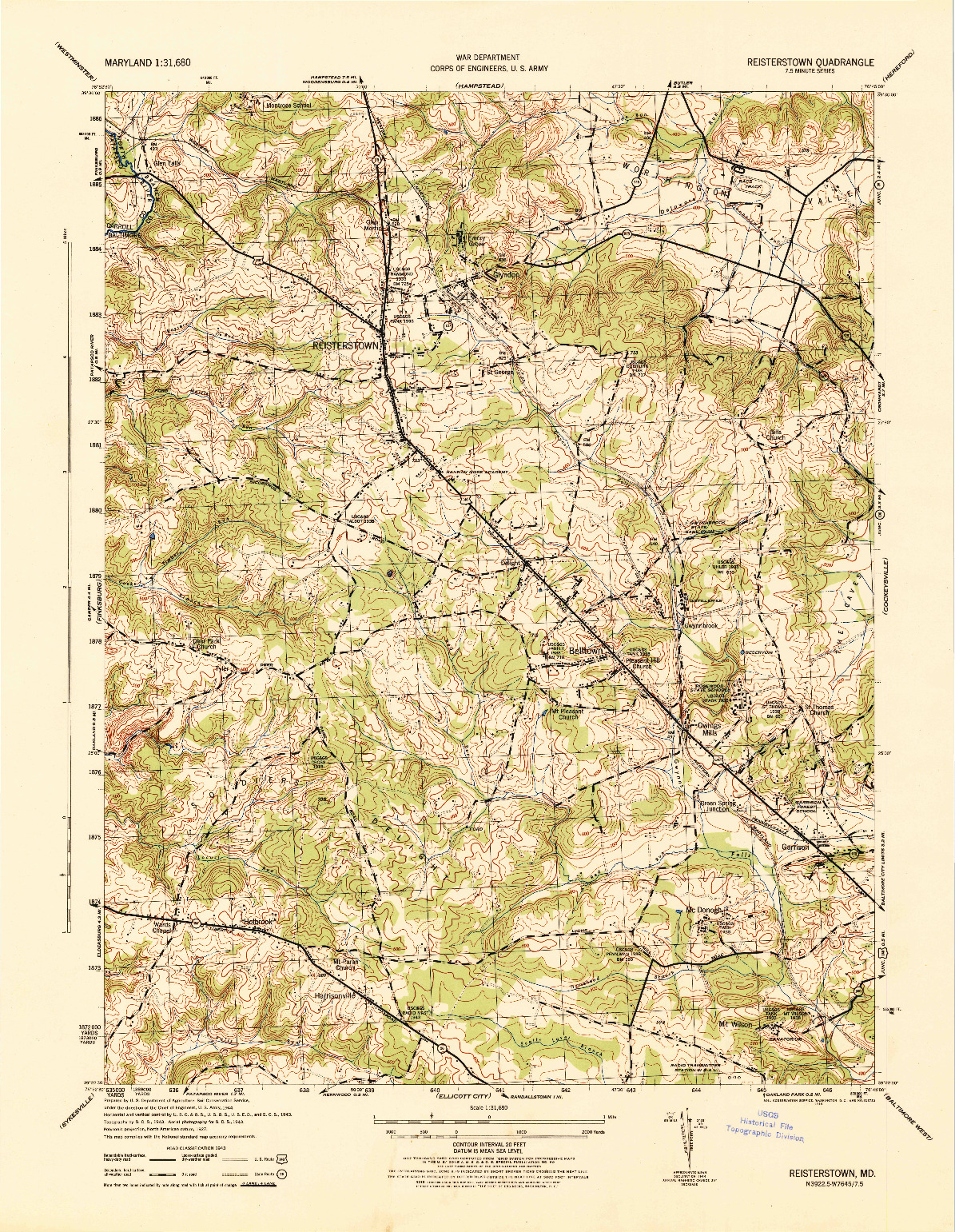 USGS 1:31680-SCALE QUADRANGLE FOR REISTERSTOWN, MD 1944