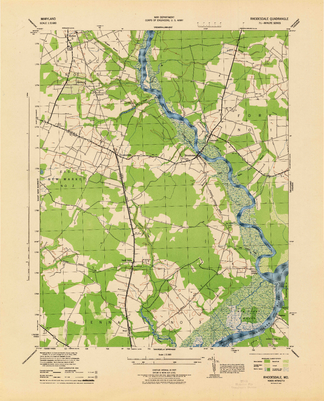 USGS 1:31680-SCALE QUADRANGLE FOR RHODESDALE, MD 1944