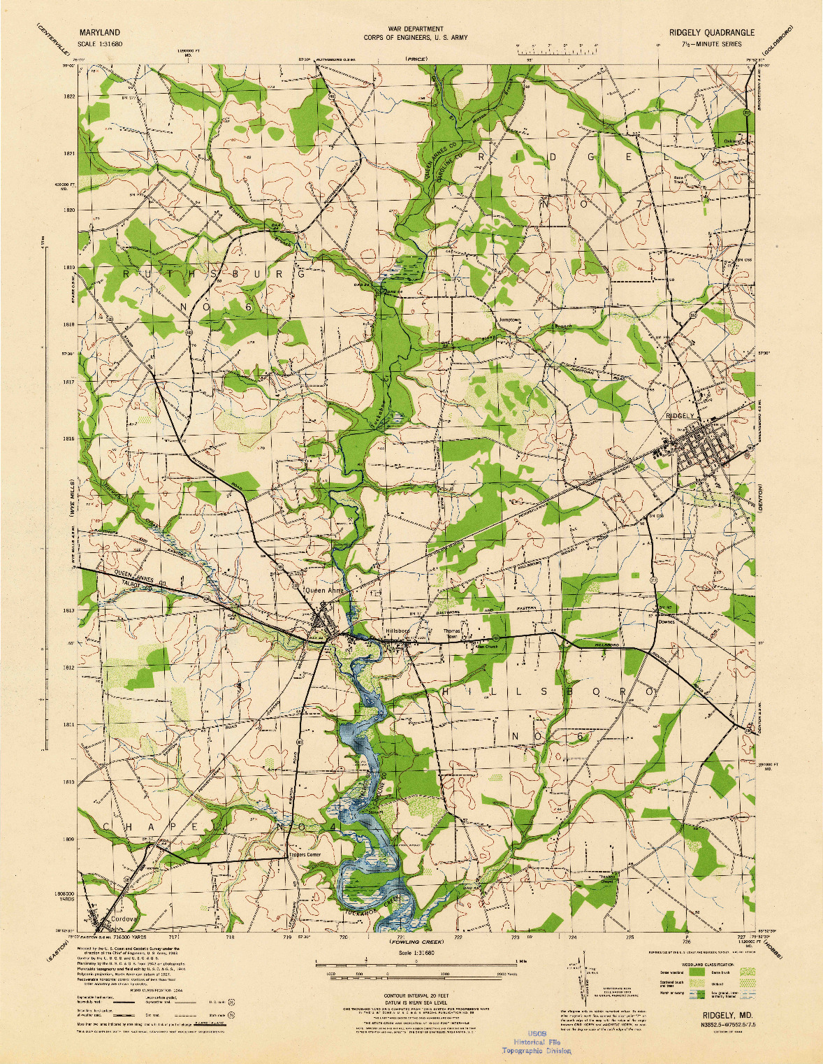 USGS 1:31680-SCALE QUADRANGLE FOR RIDGELY, MD 1944