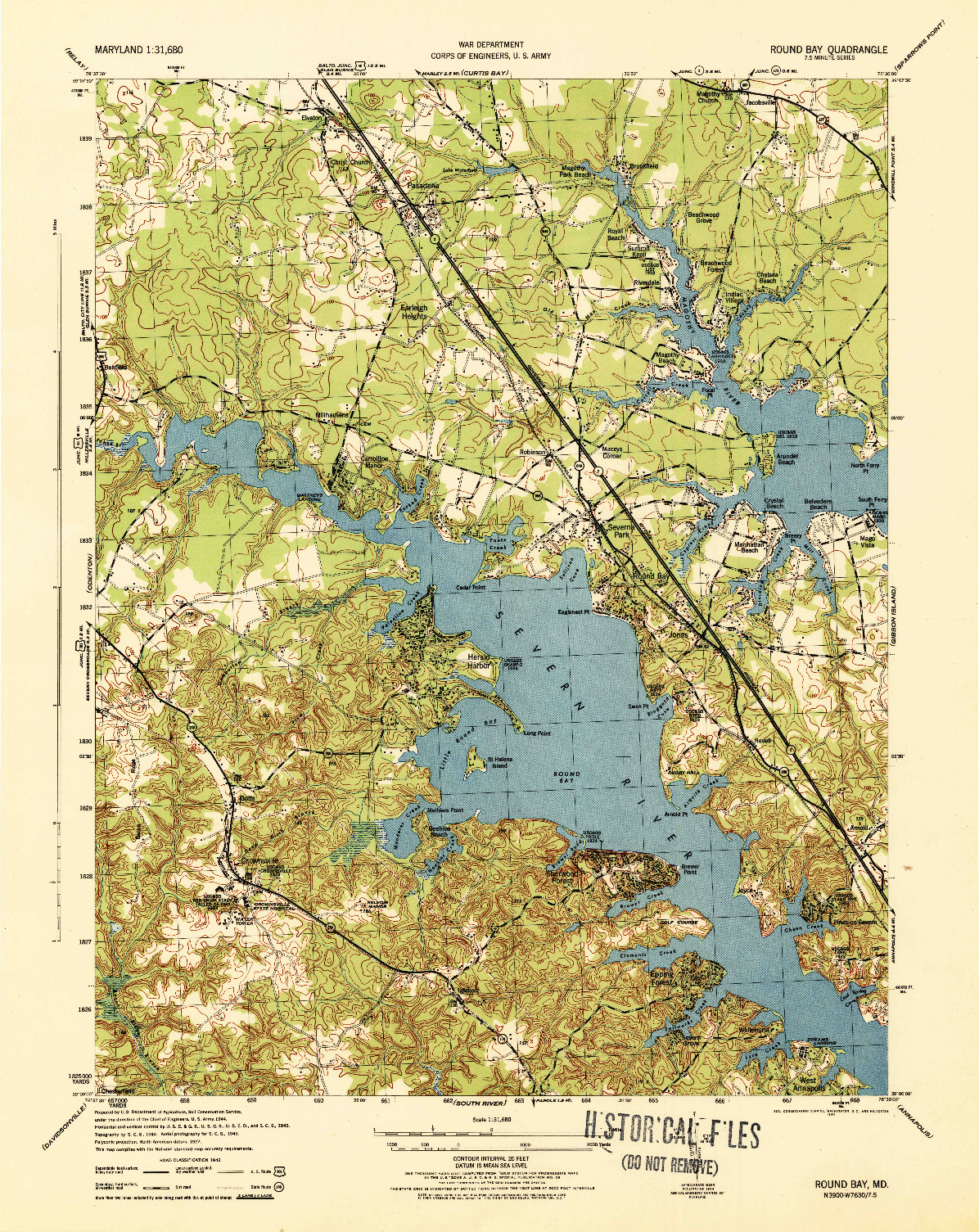 USGS 1:31680-SCALE QUADRANGLE FOR ROUND BAY, MD 1944