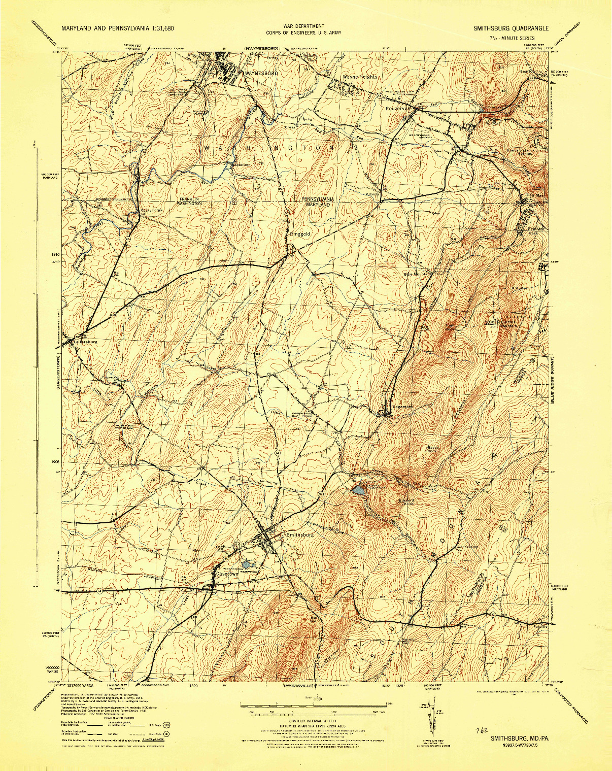 USGS 1:31680-SCALE QUADRANGLE FOR SMITHSBURG, MD 1944