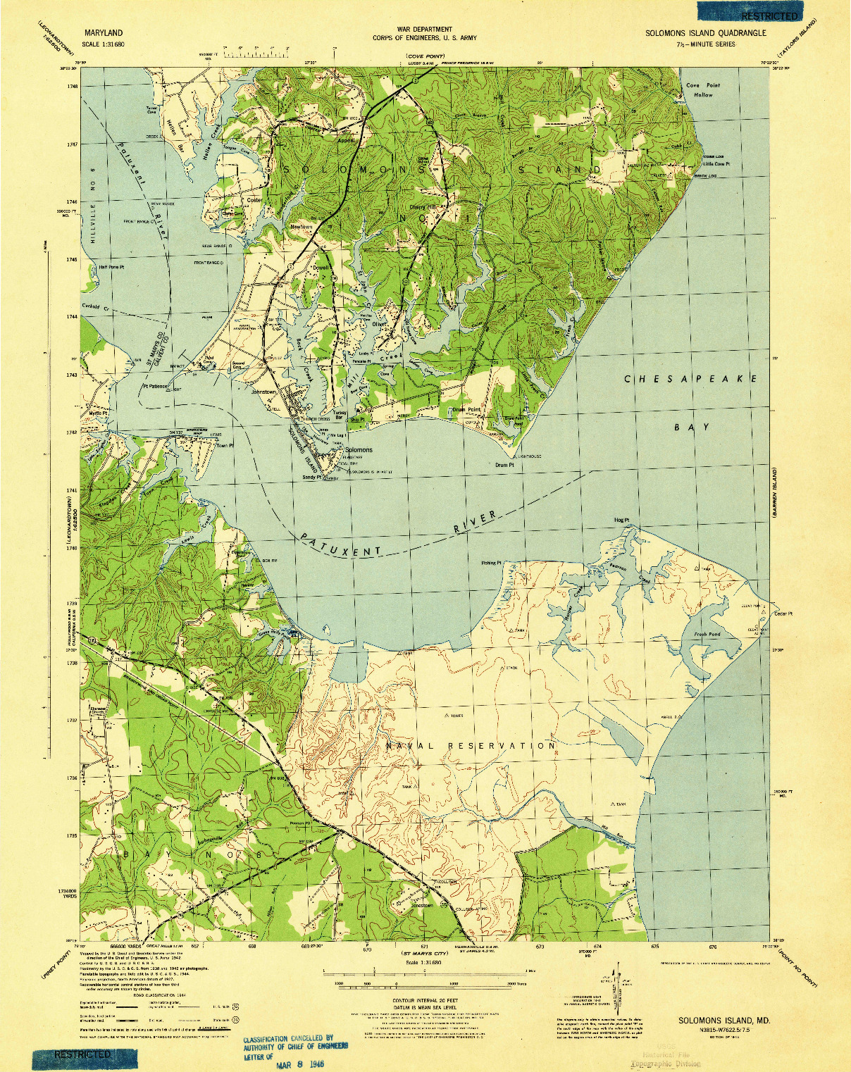 USGS 1:31680-SCALE QUADRANGLE FOR SOLOMONS ISLAND, MD 1944