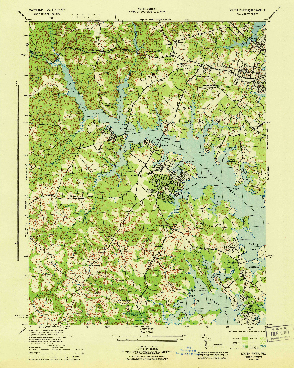 USGS 1:31680-SCALE QUADRANGLE FOR SOUTH RIVER, MD 1944