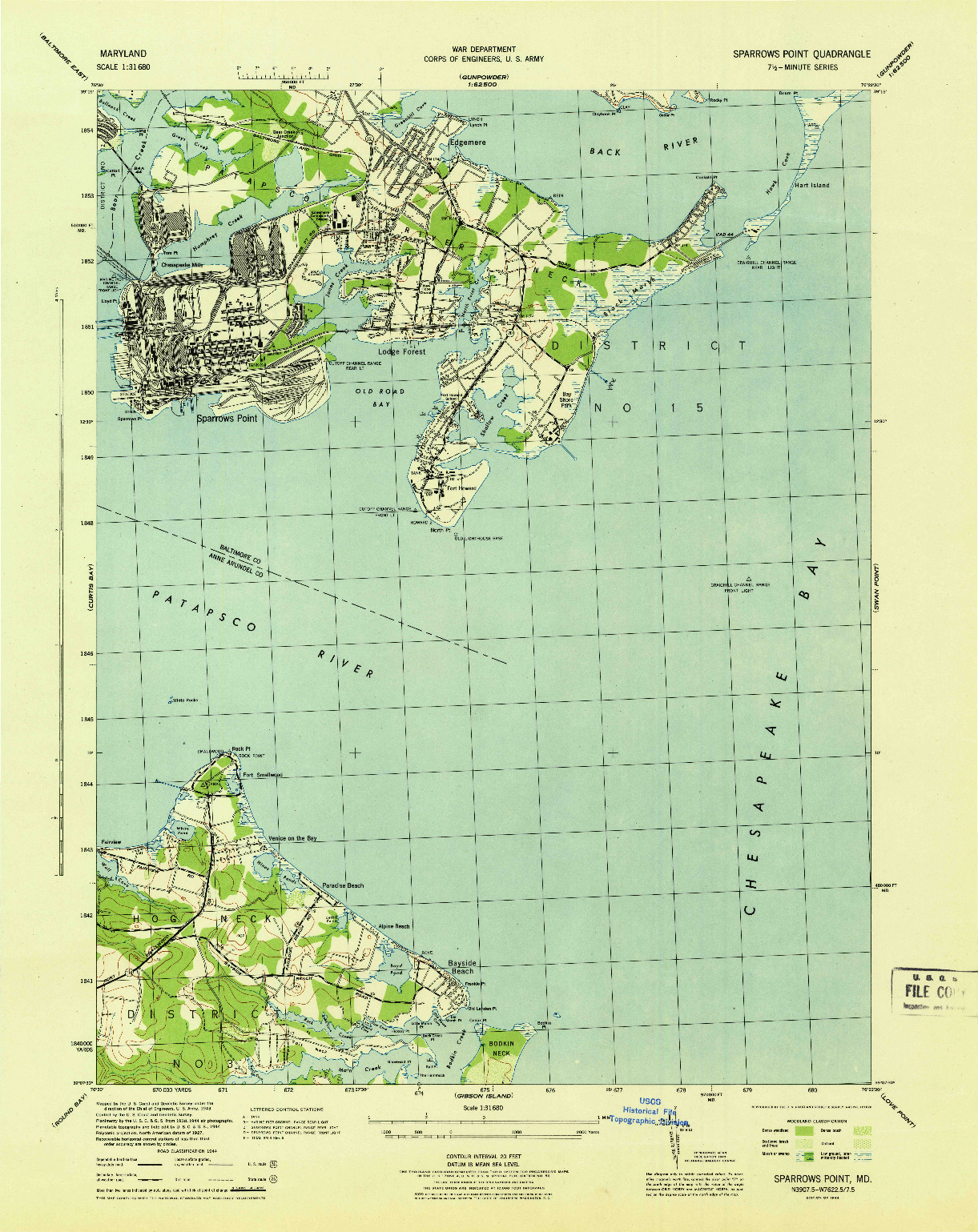 USGS 1:31680-SCALE QUADRANGLE FOR SPARROWS POINT, MD 1944