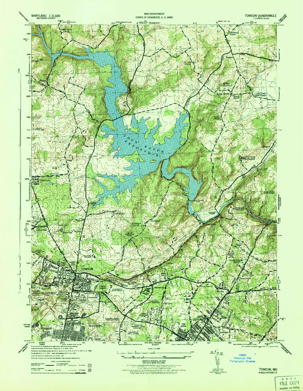 USGS 1:31680-SCALE QUADRANGLE FOR TOWSON, MD 1944