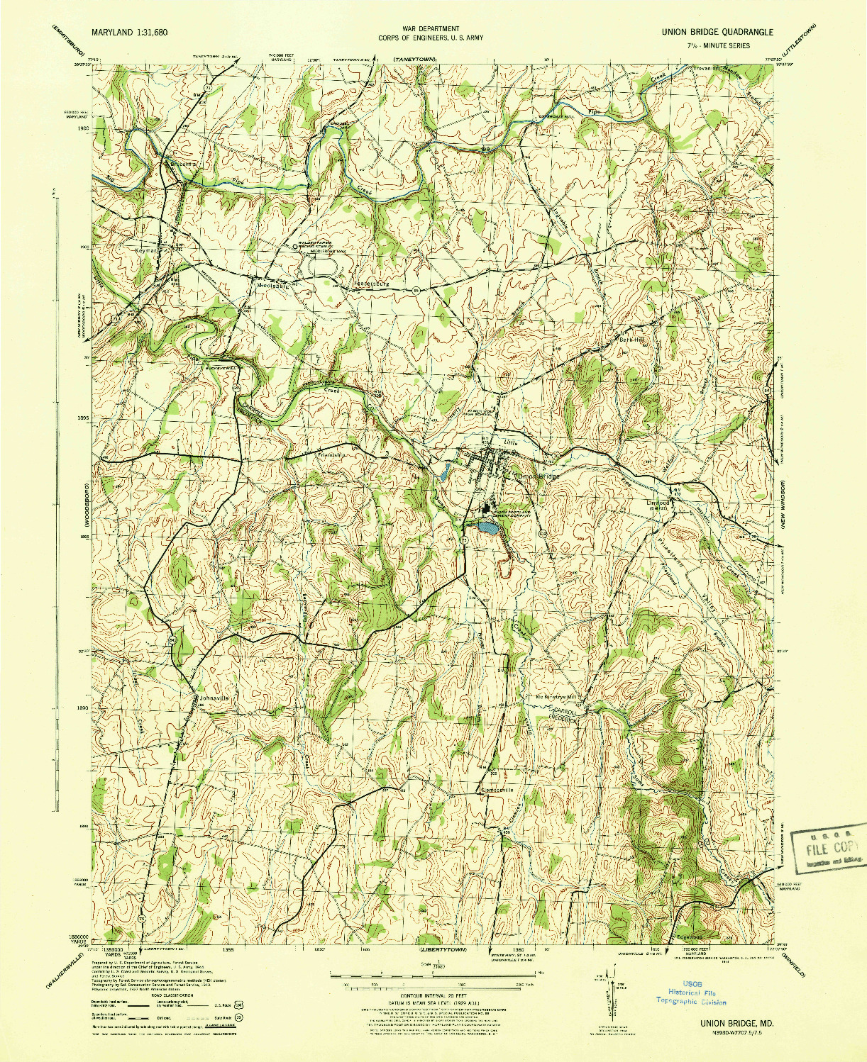 USGS 1:31680-SCALE QUADRANGLE FOR UNION BRIDGE, MD 1944