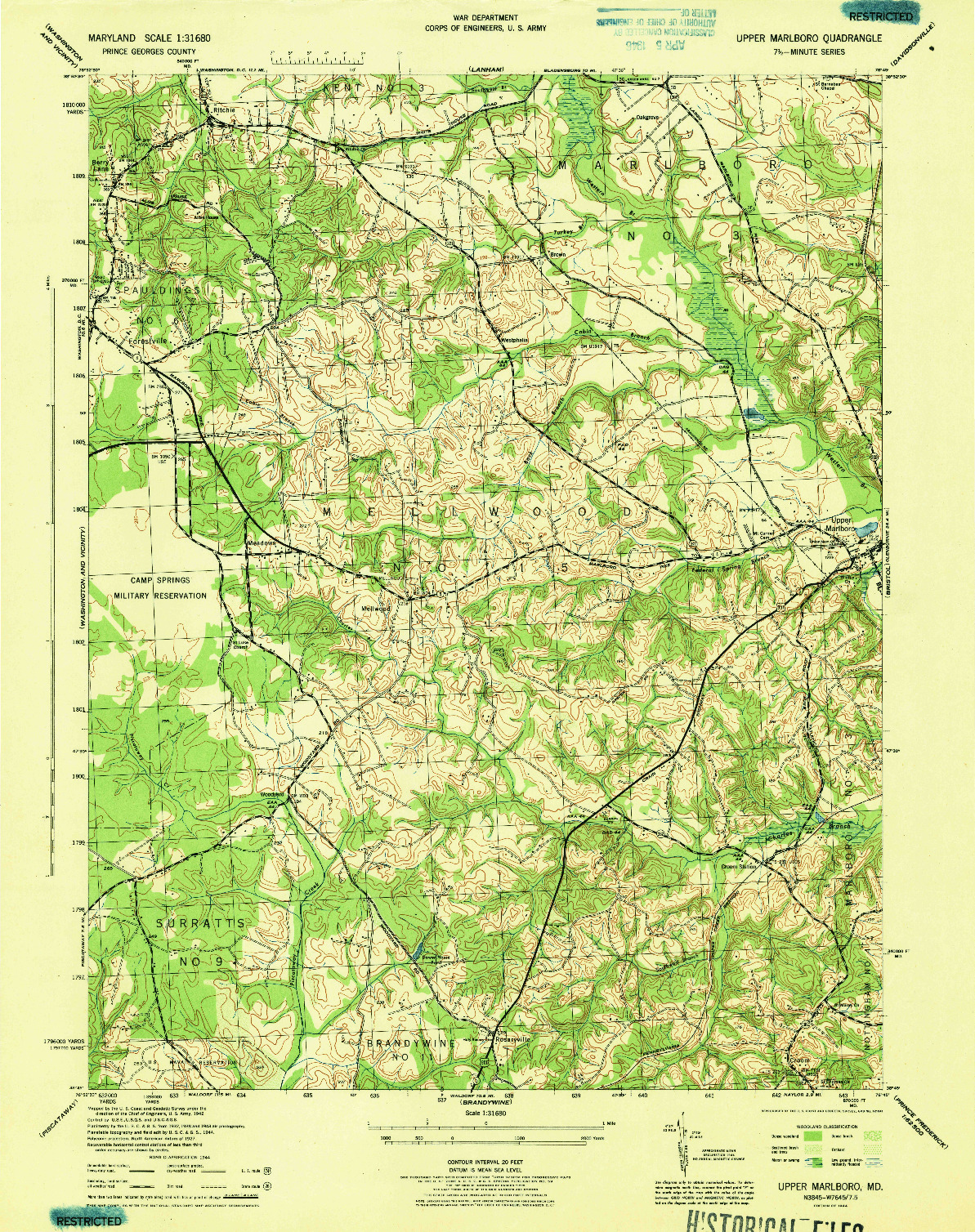 USGS 1:31680-SCALE QUADRANGLE FOR UPPER MARLBORO, MD 1944