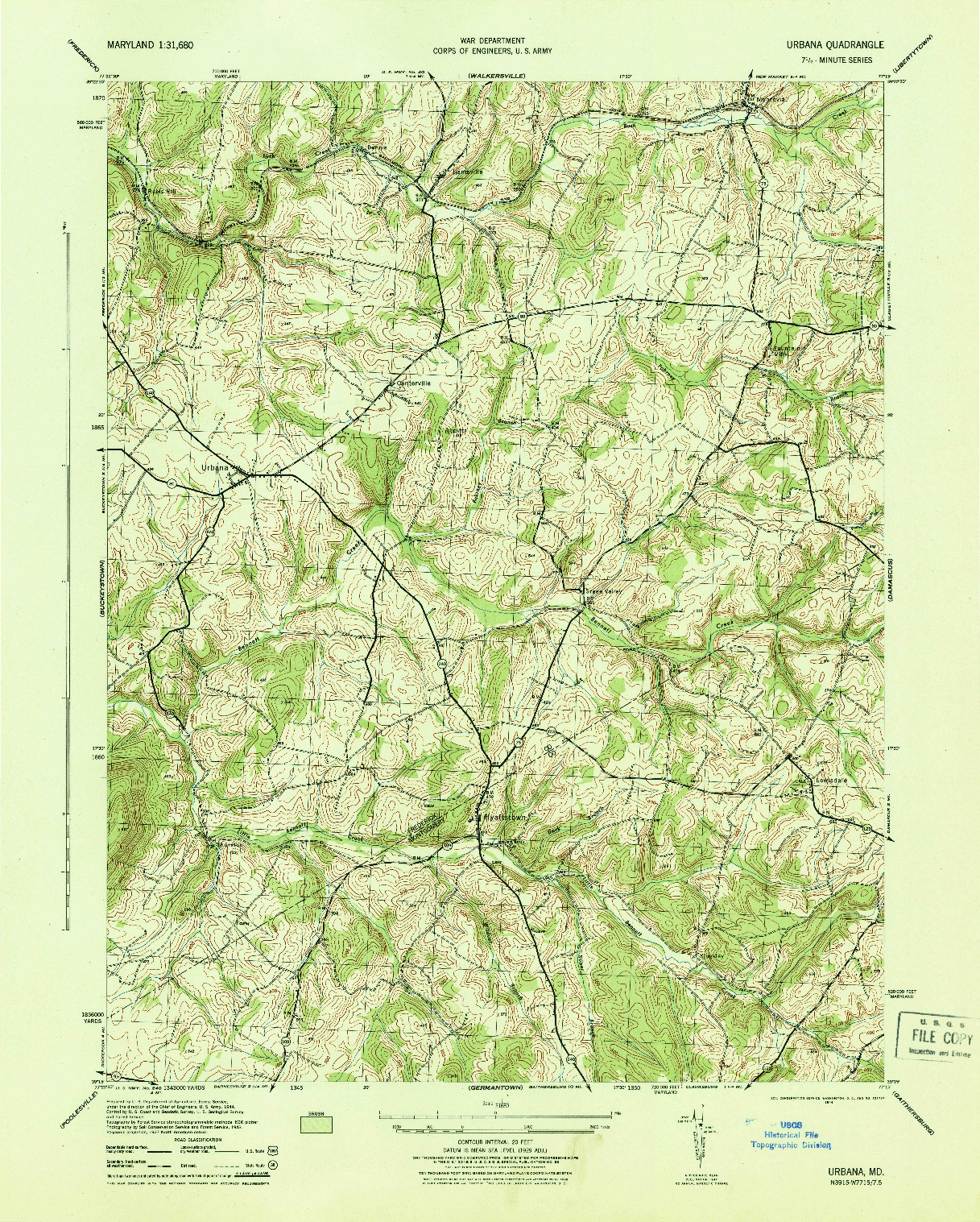 USGS 1:31680-SCALE QUADRANGLE FOR URBANA, MD 1944