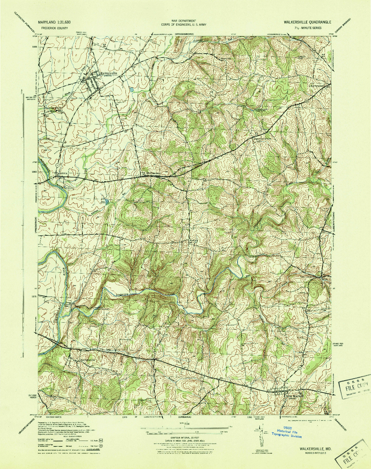 USGS 1:31680-SCALE QUADRANGLE FOR WALKERSVILLE, MD 1944