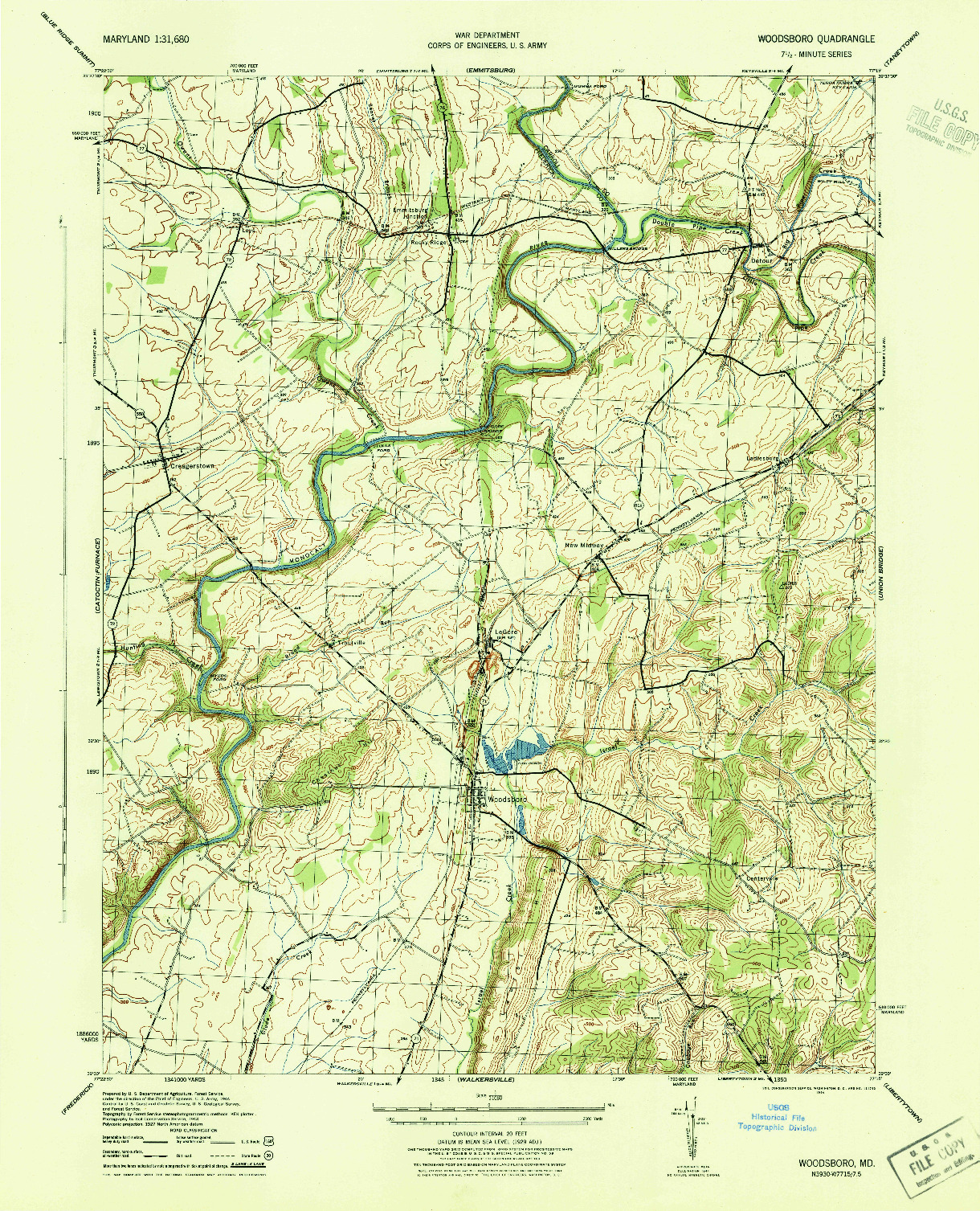 USGS 1:31680-SCALE QUADRANGLE FOR WOODSBORO, MD 1944