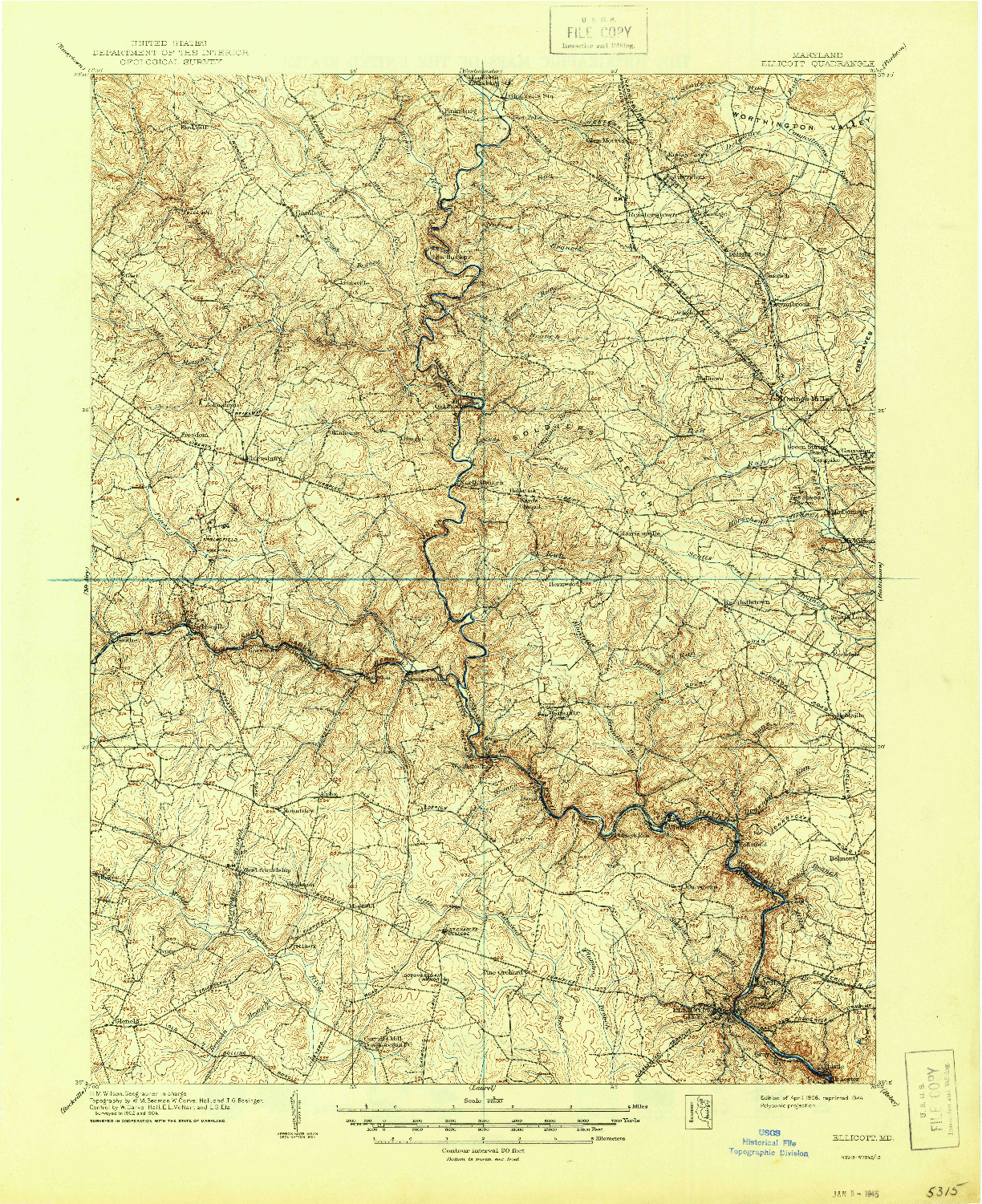 USGS 1:62500-SCALE QUADRANGLE FOR ELLICOTT, MD 1906