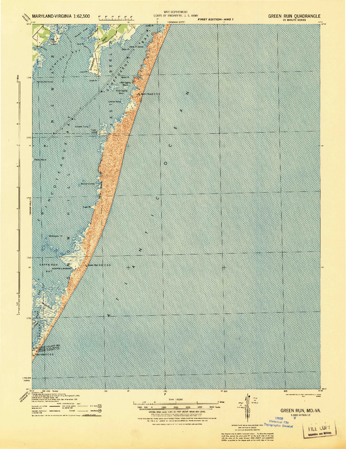 USGS 1:62500-SCALE QUADRANGLE FOR GREEN RUN, MD 1944