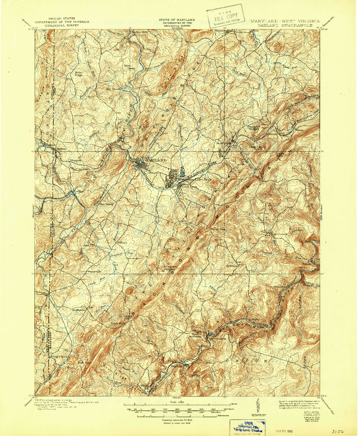 USGS 1:62500-SCALE QUADRANGLE FOR OAKLAND, MD 1900