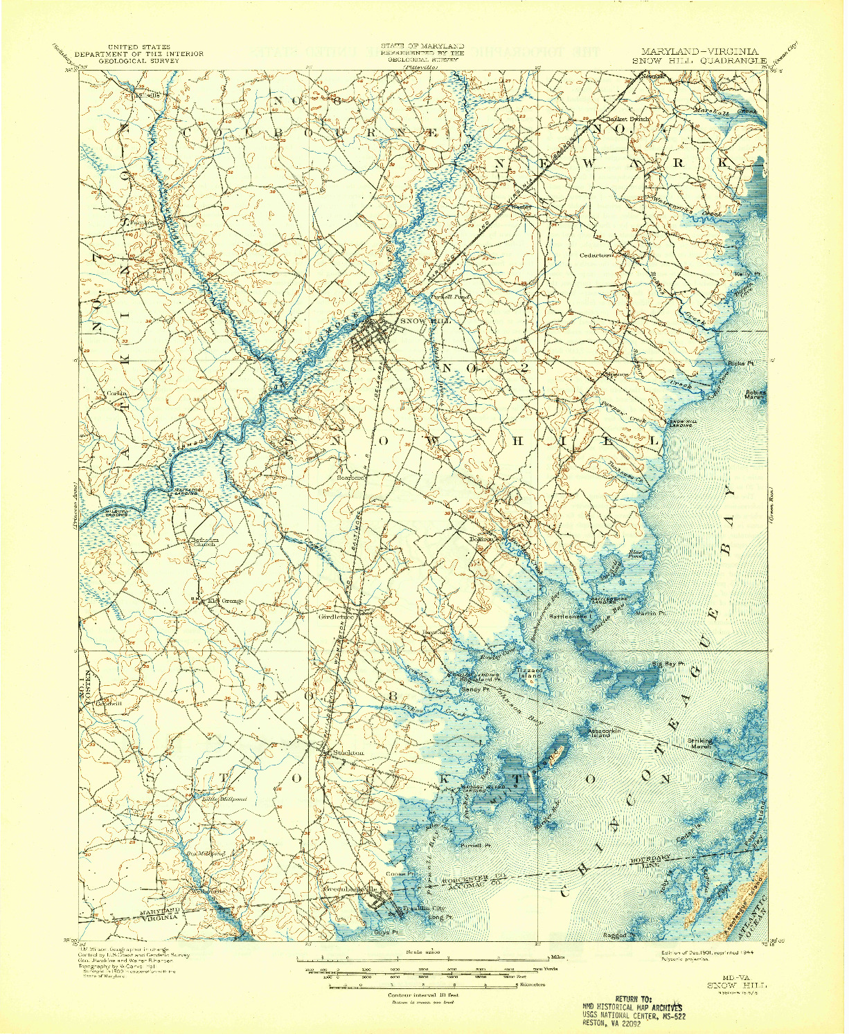USGS 1:62500-SCALE QUADRANGLE FOR SNOW HILL, MD 1901