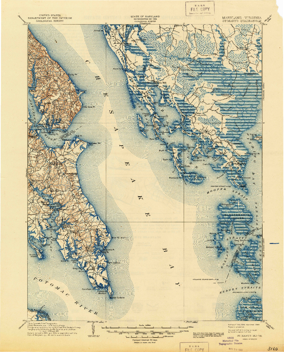 USGS 1:125000-SCALE QUADRANGLE FOR ST. MARYS, MD 1906