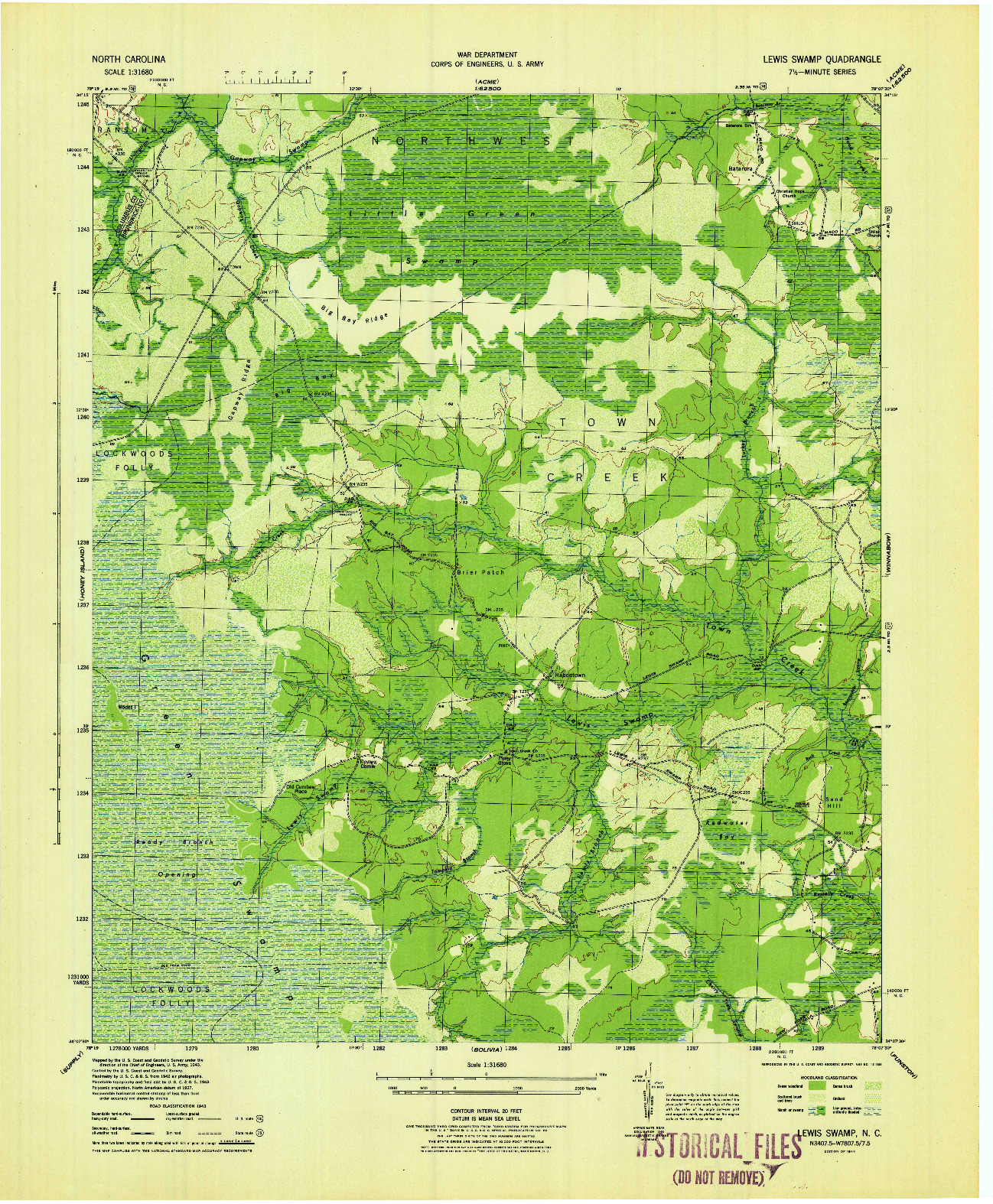 USGS 1:31680-SCALE QUADRANGLE FOR LEWIS SWAMP, NC 1944
