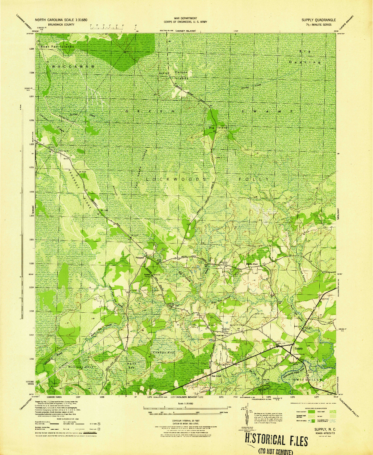 USGS 1:31680-SCALE QUADRANGLE FOR SUPPLY, NC 1944