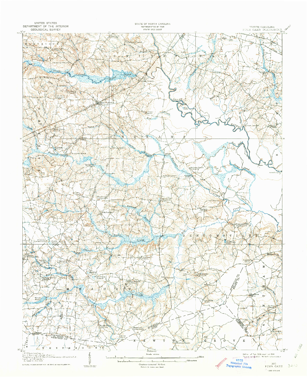 USGS 1:62500-SCALE QUADRANGLE FOR FOUR OAKS, NC 1908