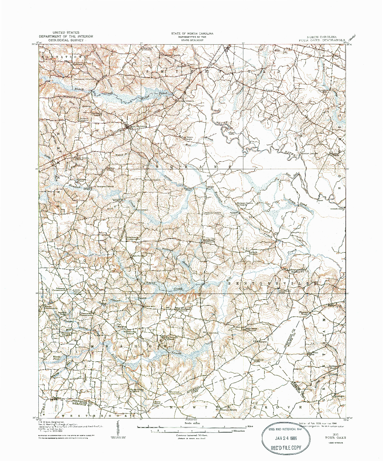 USGS 1:62500-SCALE QUADRANGLE FOR FOUR OAKS, NC 1908