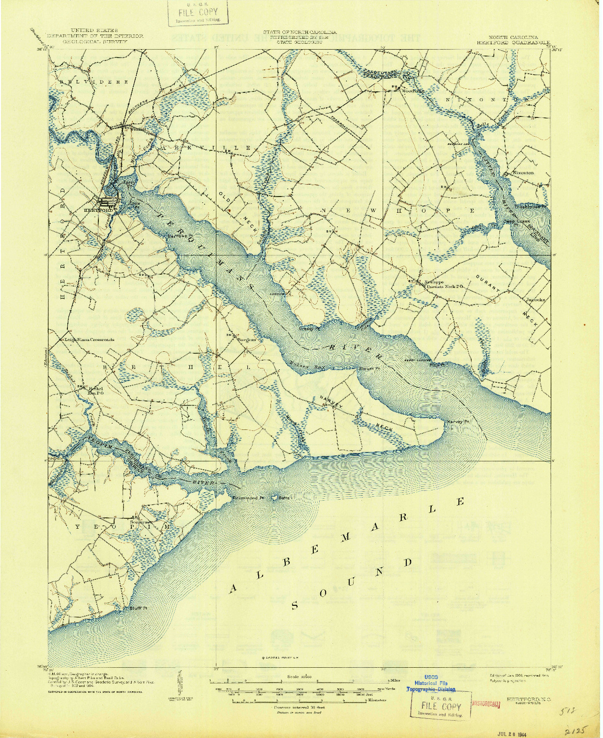 USGS 1:62500-SCALE QUADRANGLE FOR HERTFORD, NC 1906