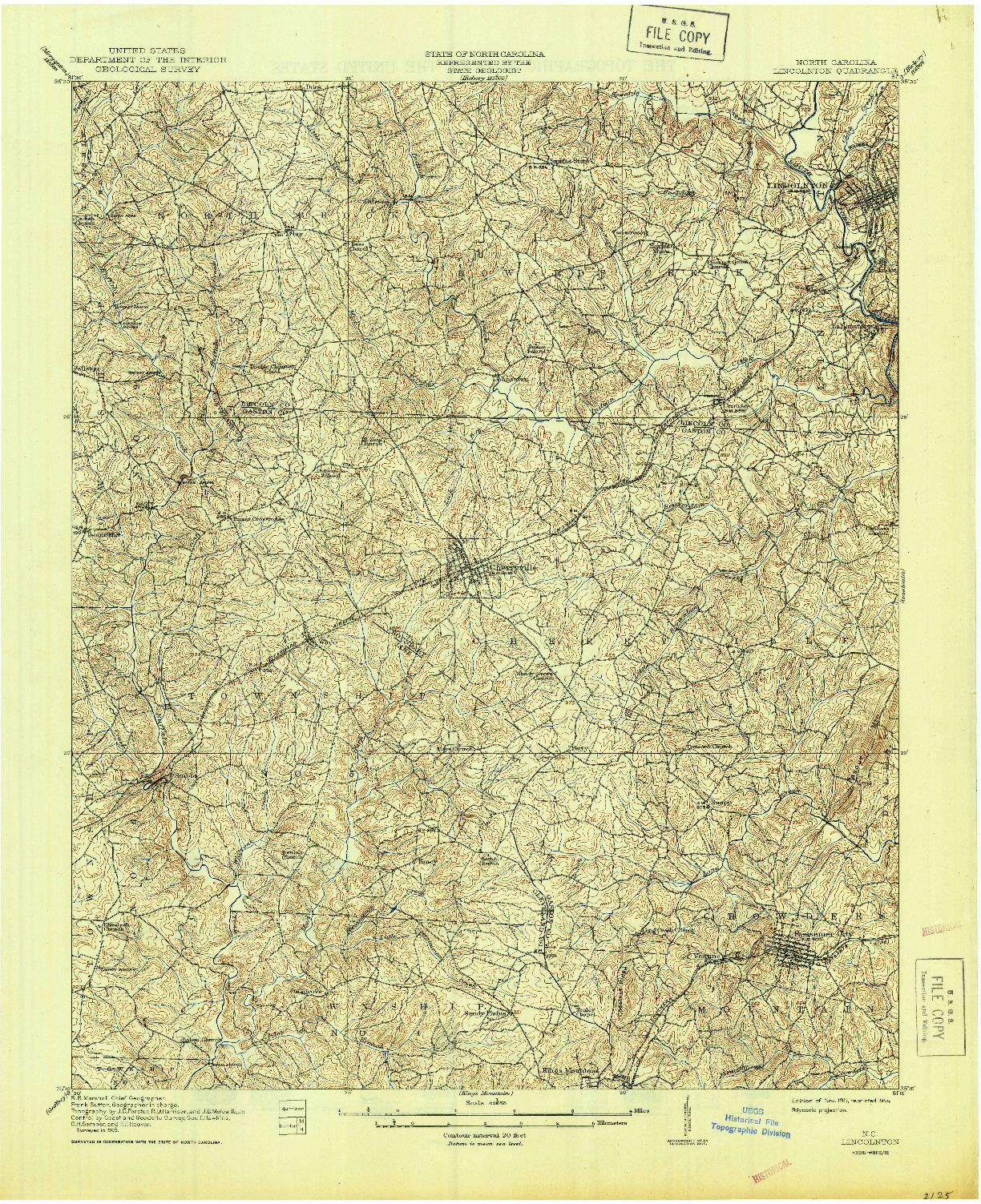 USGS 1:62500-SCALE QUADRANGLE FOR LINCOLNTON, NC 1911