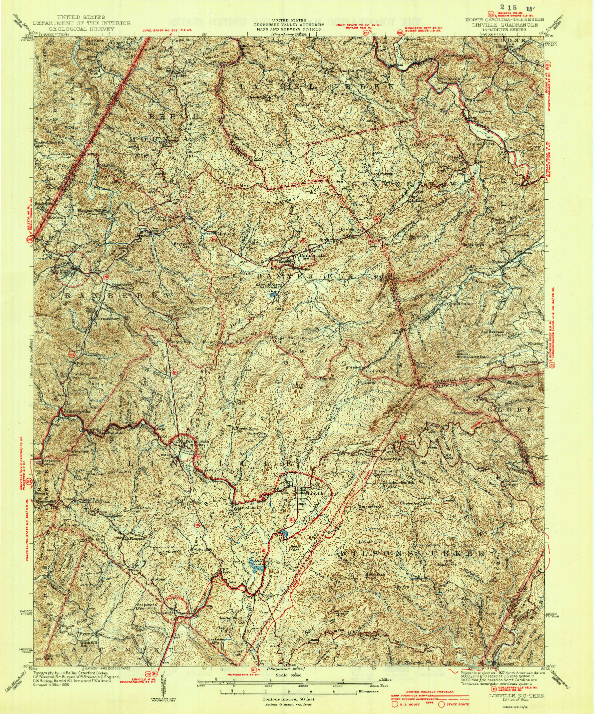 USGS 1:62500-SCALE QUADRANGLE FOR LINVILLE, NC 1944