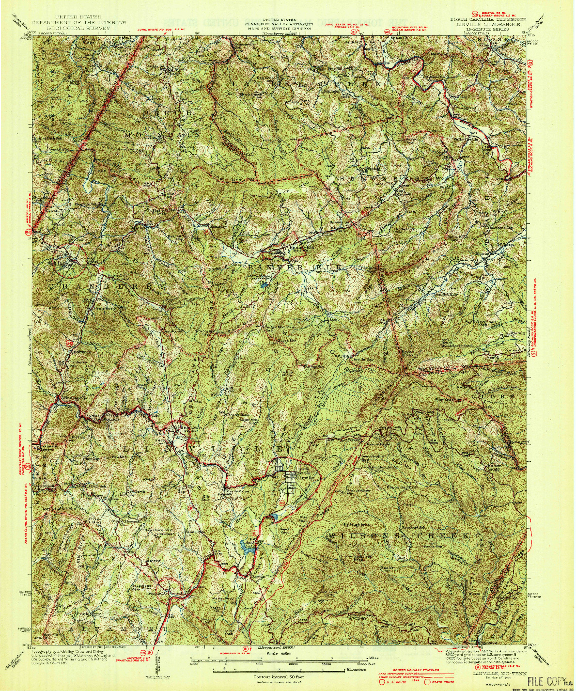 USGS 1:62500-SCALE QUADRANGLE FOR LINVILLE, NC 1944