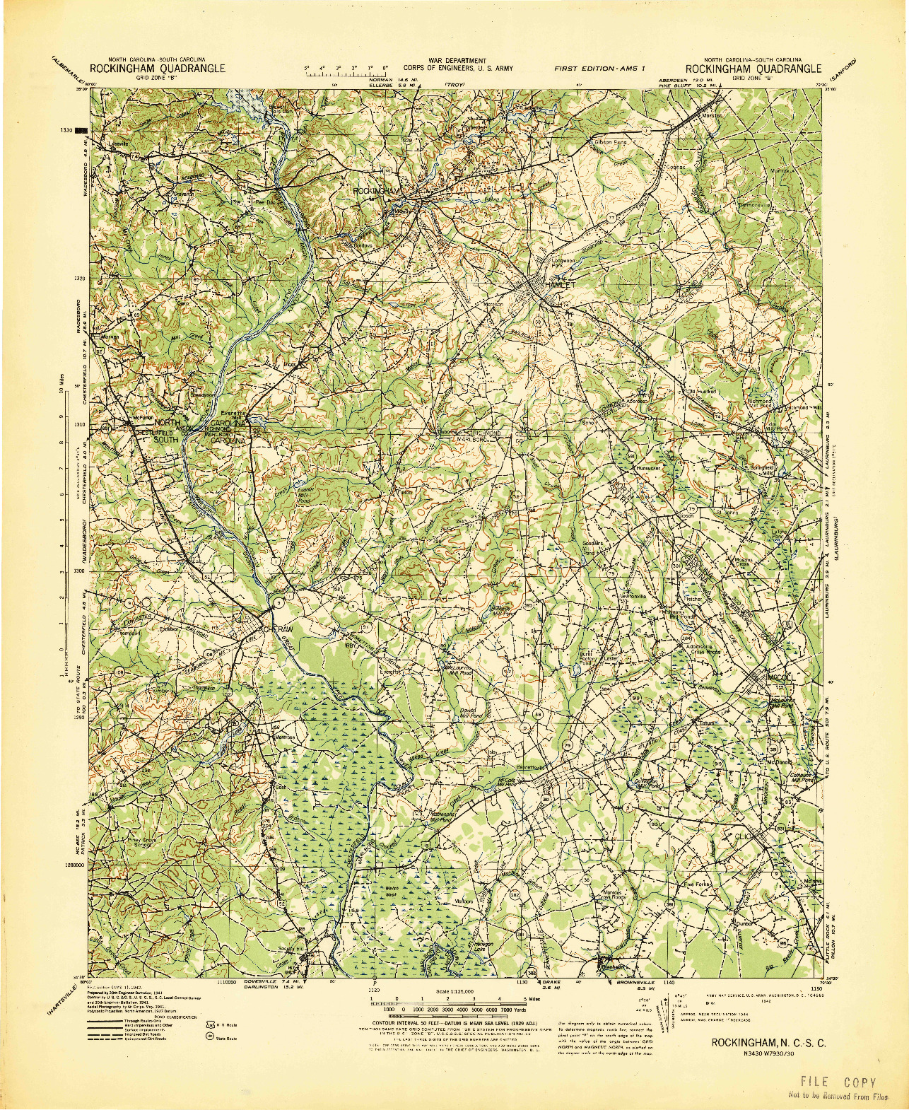 USGS 1:125000-SCALE QUADRANGLE FOR ROCKINGHAM, NC 1942