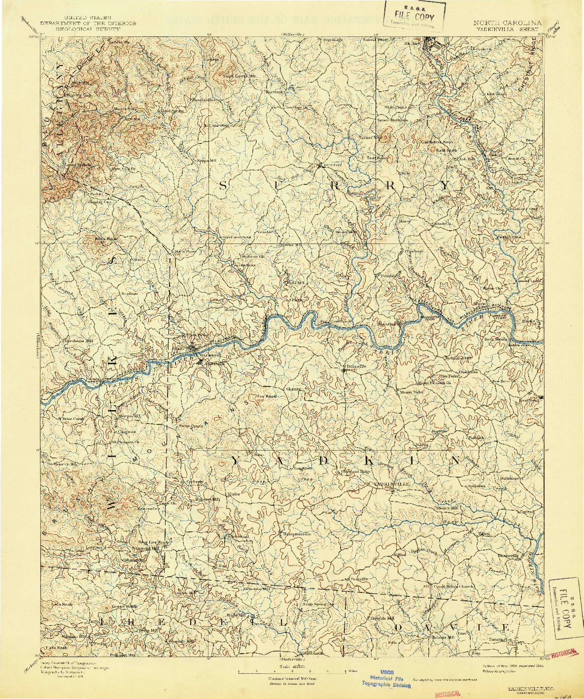 USGS 1:125000-SCALE QUADRANGLE FOR YADKINVILLE, NC 1893