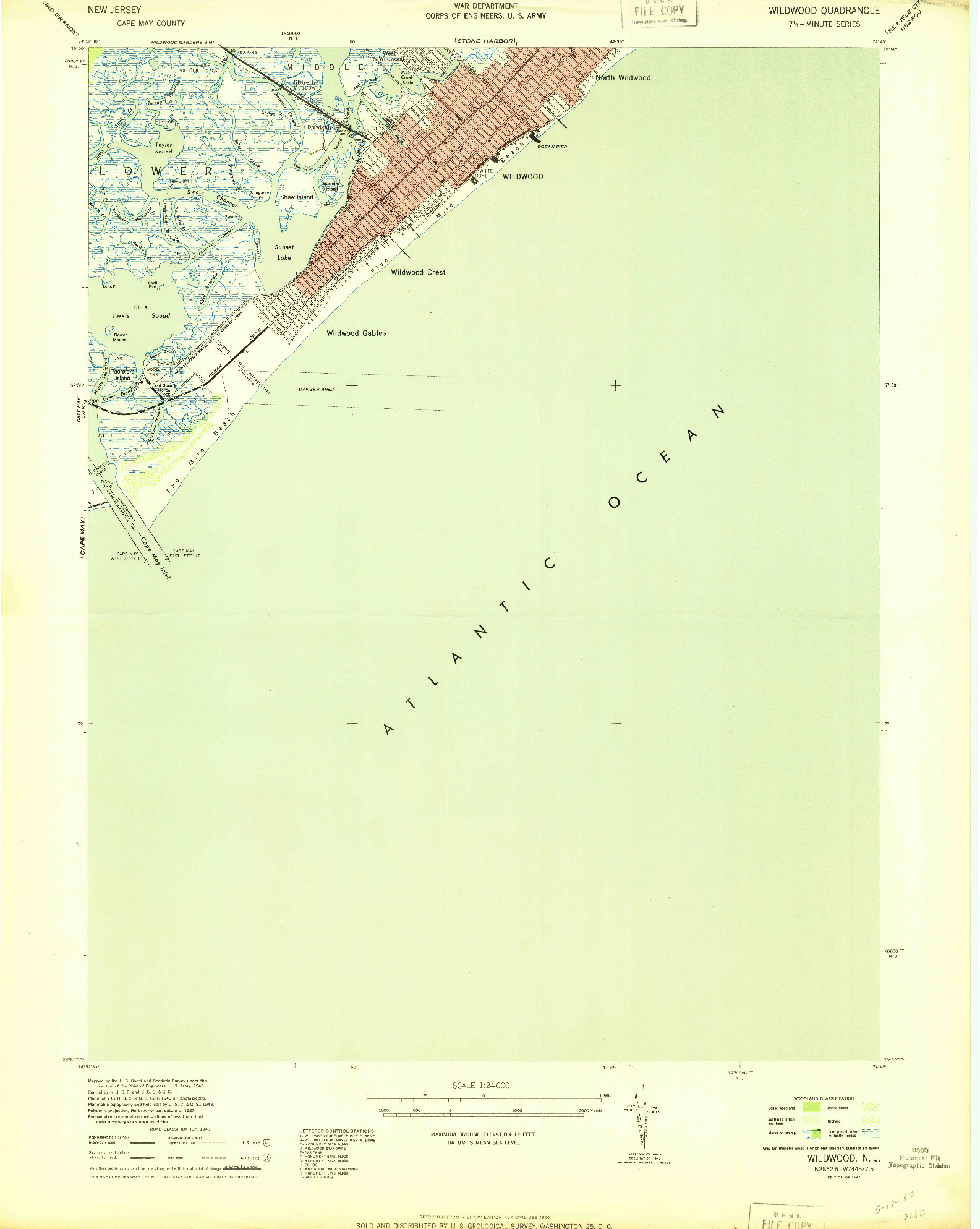 USGS 1:24000-SCALE QUADRANGLE FOR WILDWOOD, NJ 1944