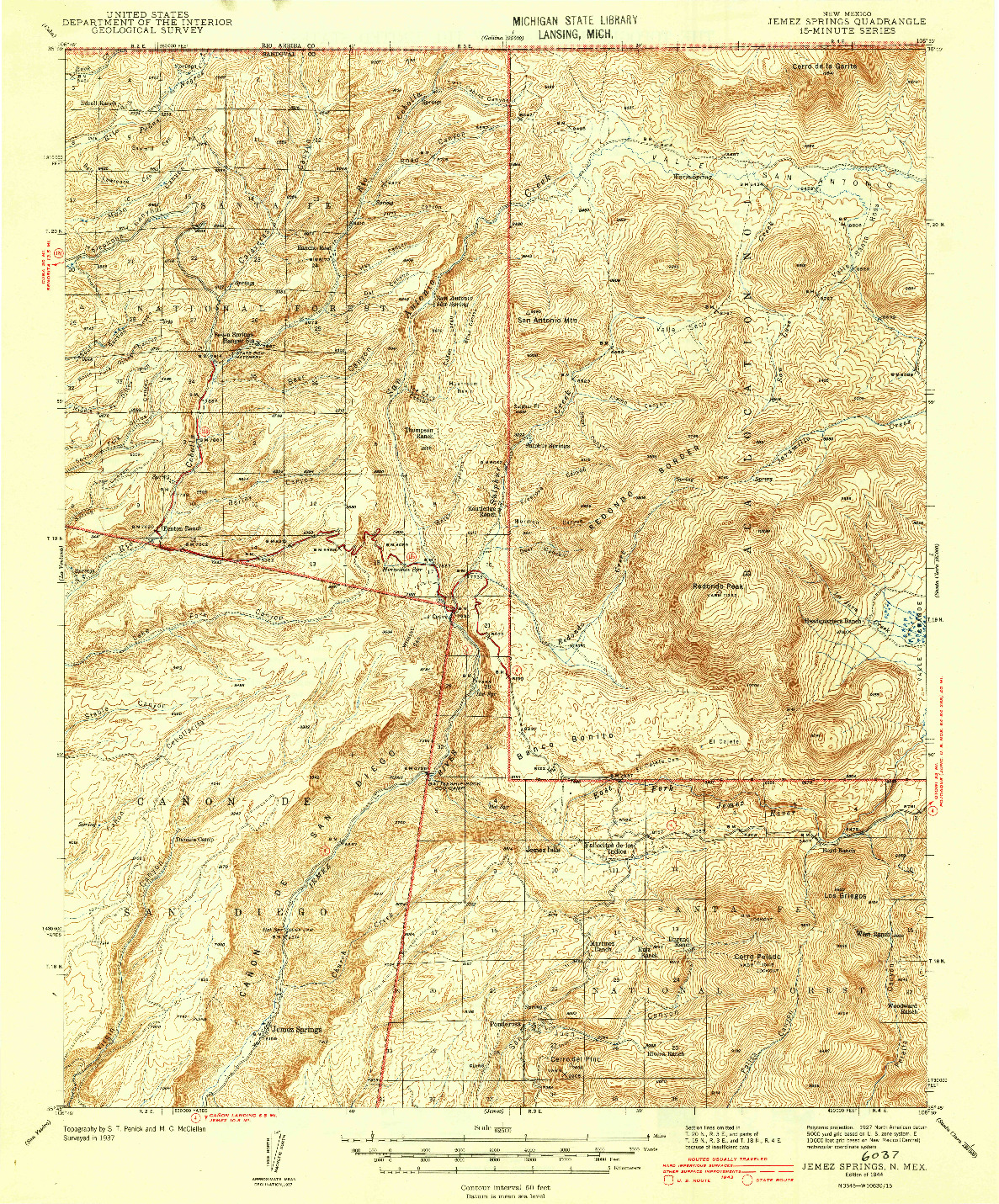 USGS 1:62500-SCALE QUADRANGLE FOR JEMEZ SPRINGS, NM 1944