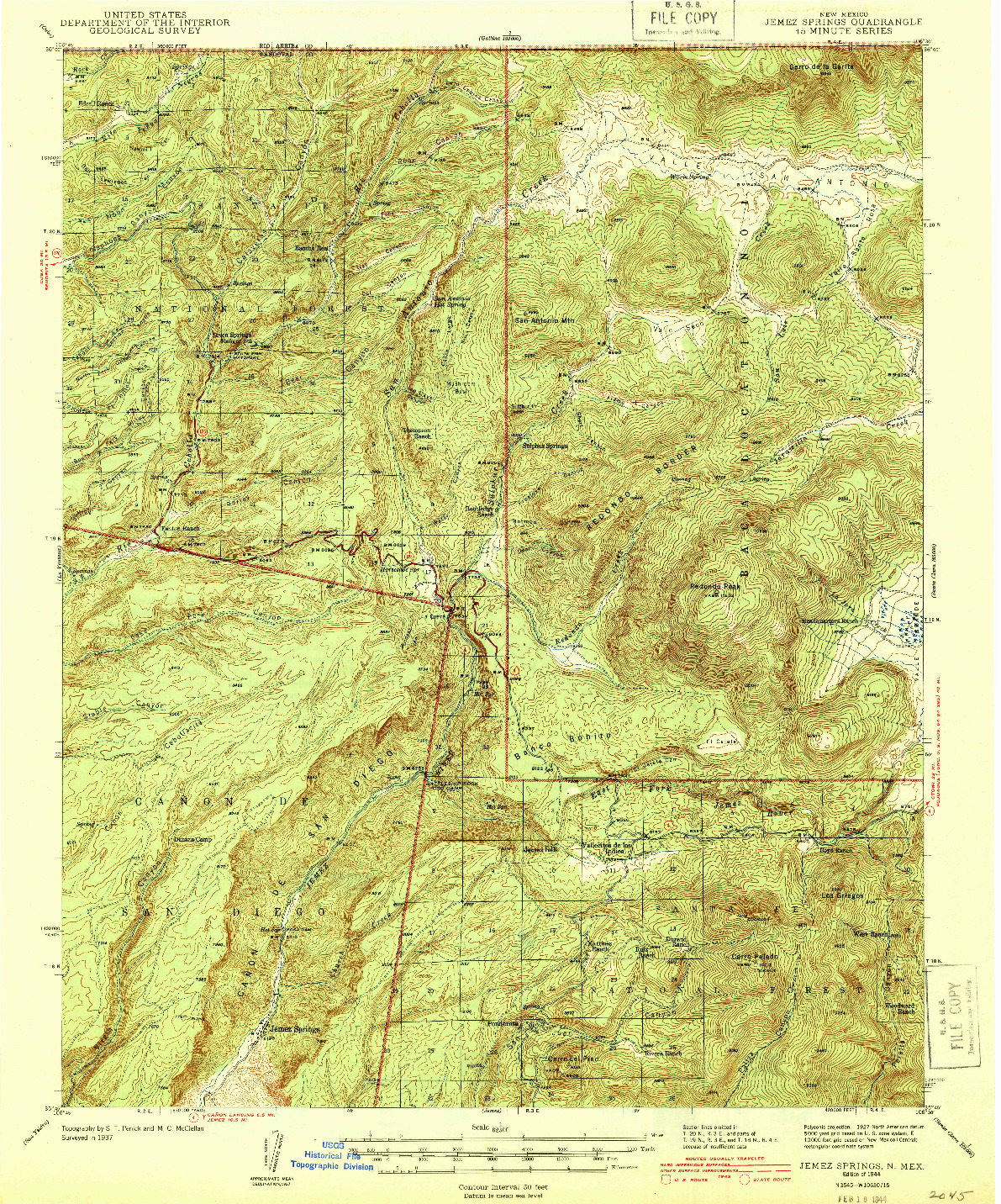 USGS 1:62500-SCALE QUADRANGLE FOR JEMEZ SPRINGS, NM 1944