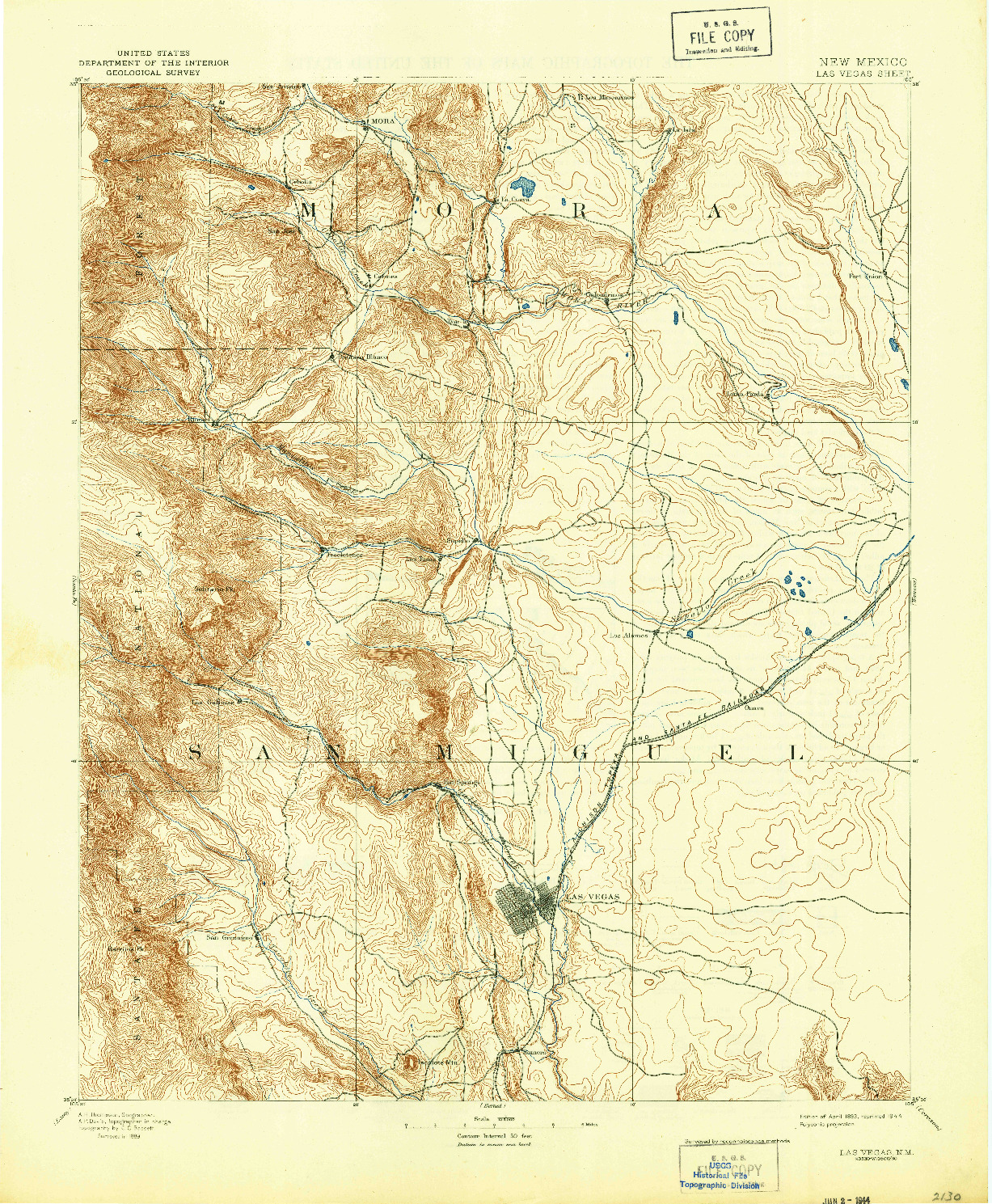 USGS 1:125000-SCALE QUADRANGLE FOR LAS VEGAS, NM 1893