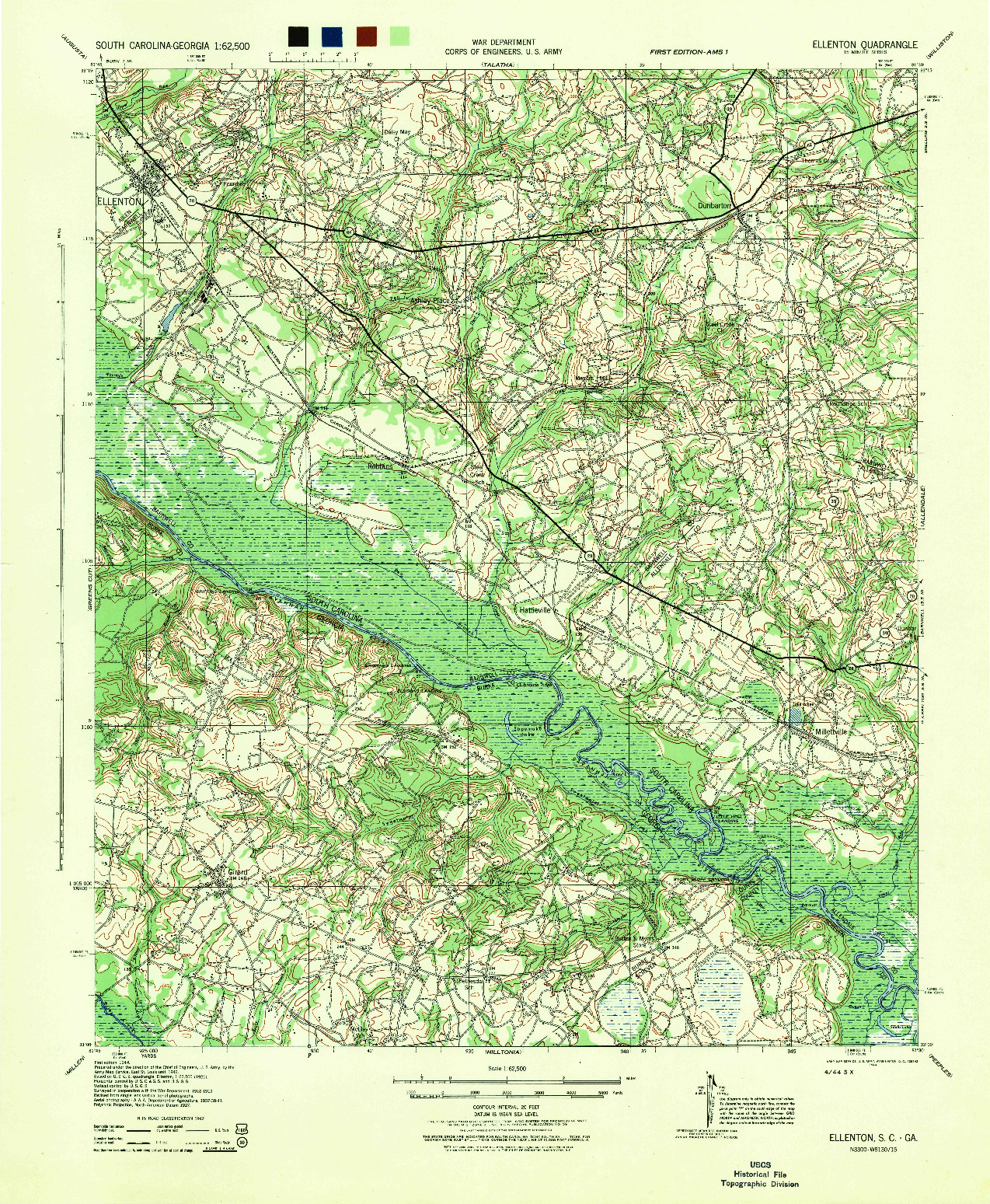 USGS 1:62500-SCALE QUADRANGLE FOR ELLENTON, SC 1944