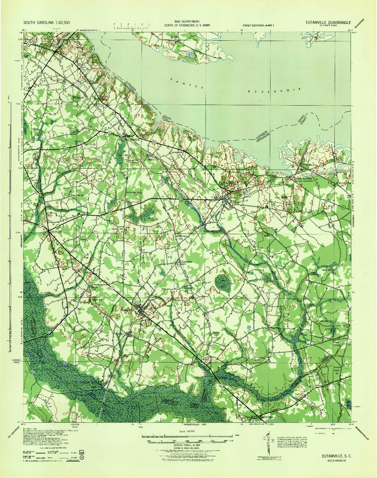 USGS 1:62500-SCALE QUADRANGLE FOR EUTAWVILLE, SC 1943