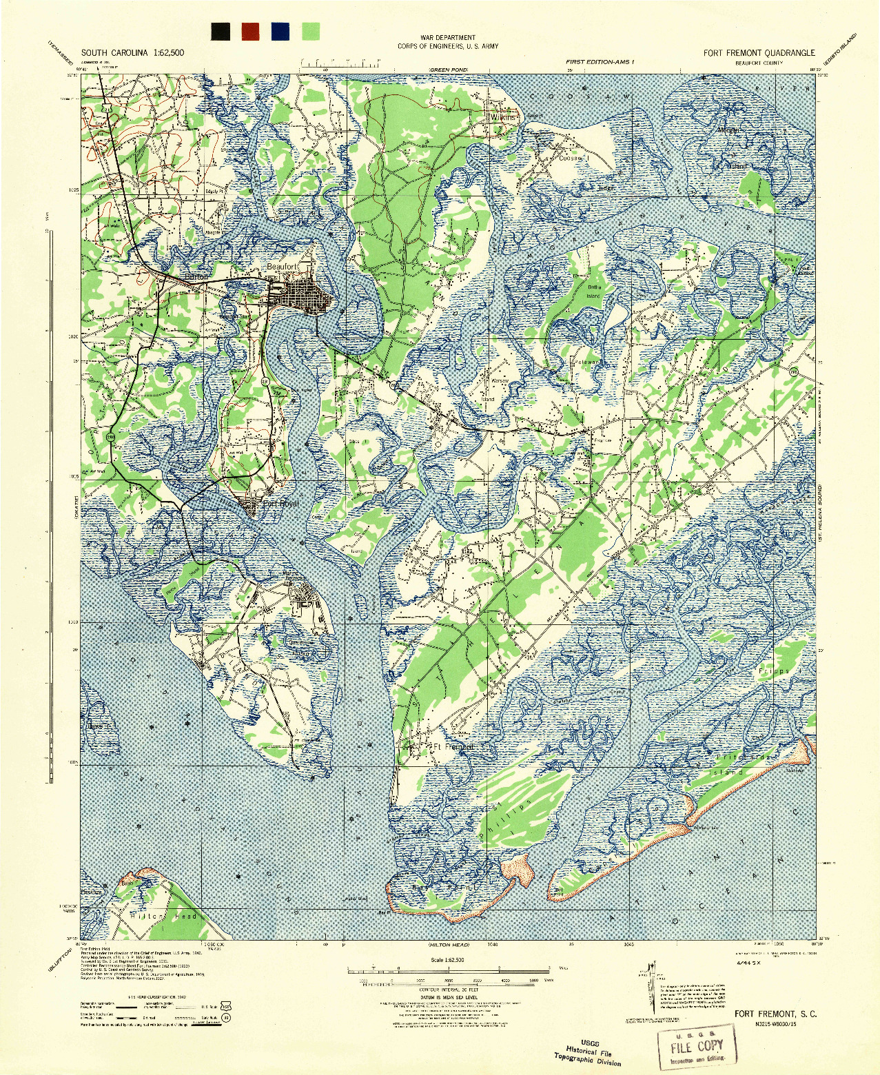 USGS 1:62500-SCALE QUADRANGLE FOR FORT FREMONT, SC 1944