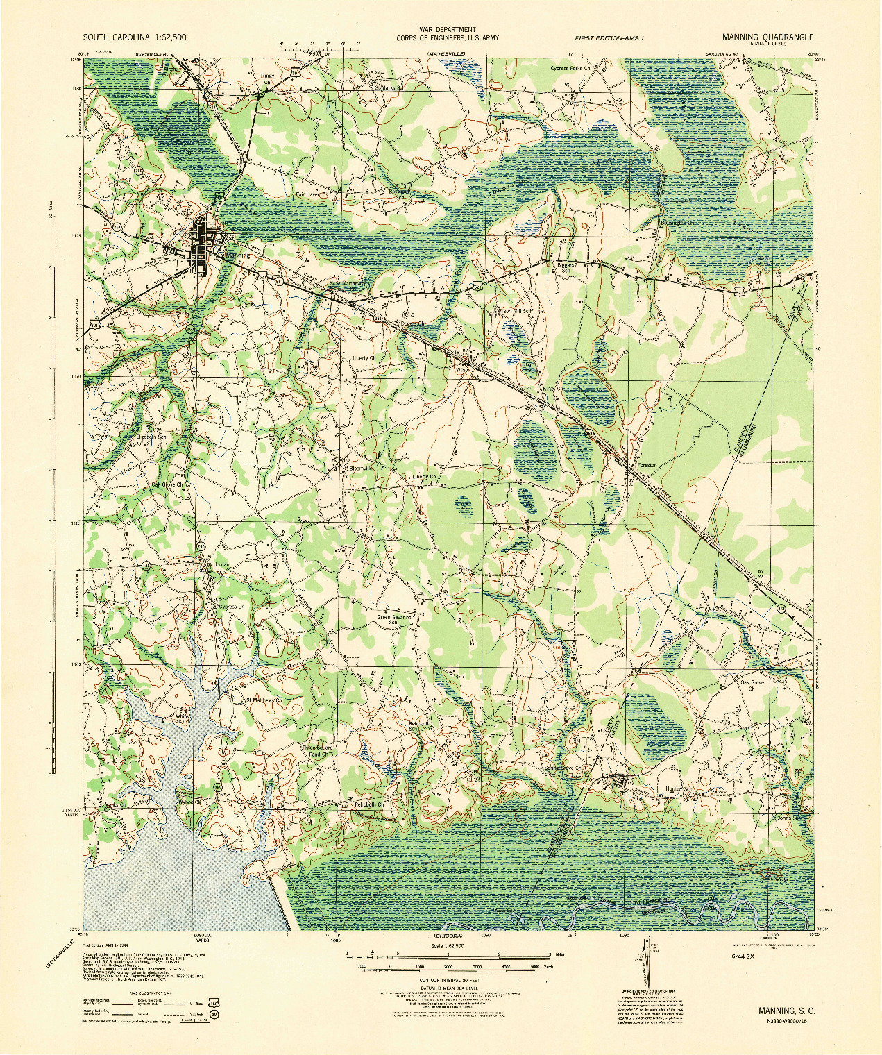 USGS 1:62500-SCALE QUADRANGLE FOR MANNING, SC 1944