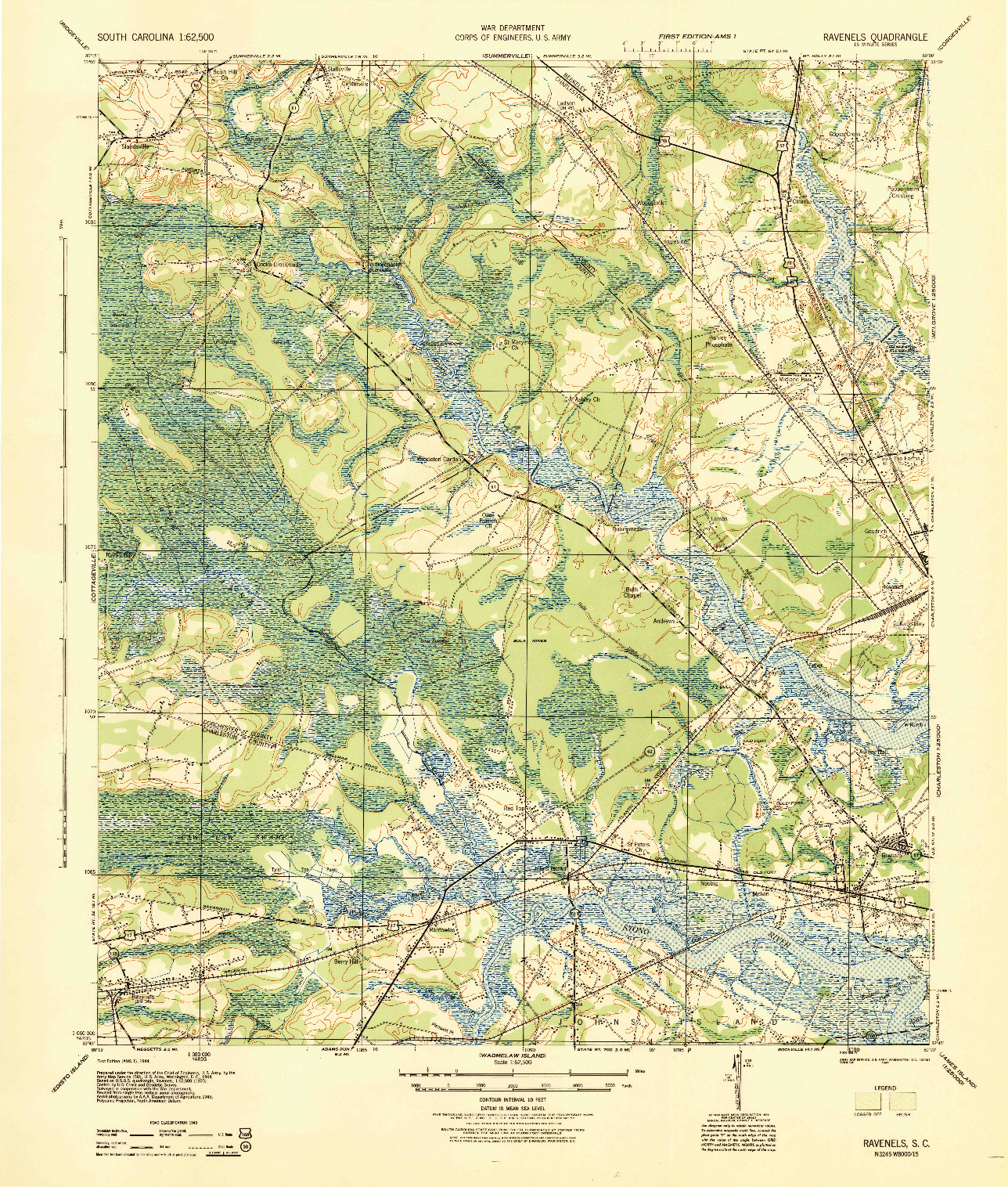 USGS 1:62500-SCALE QUADRANGLE FOR RAVENELS, SC 1944