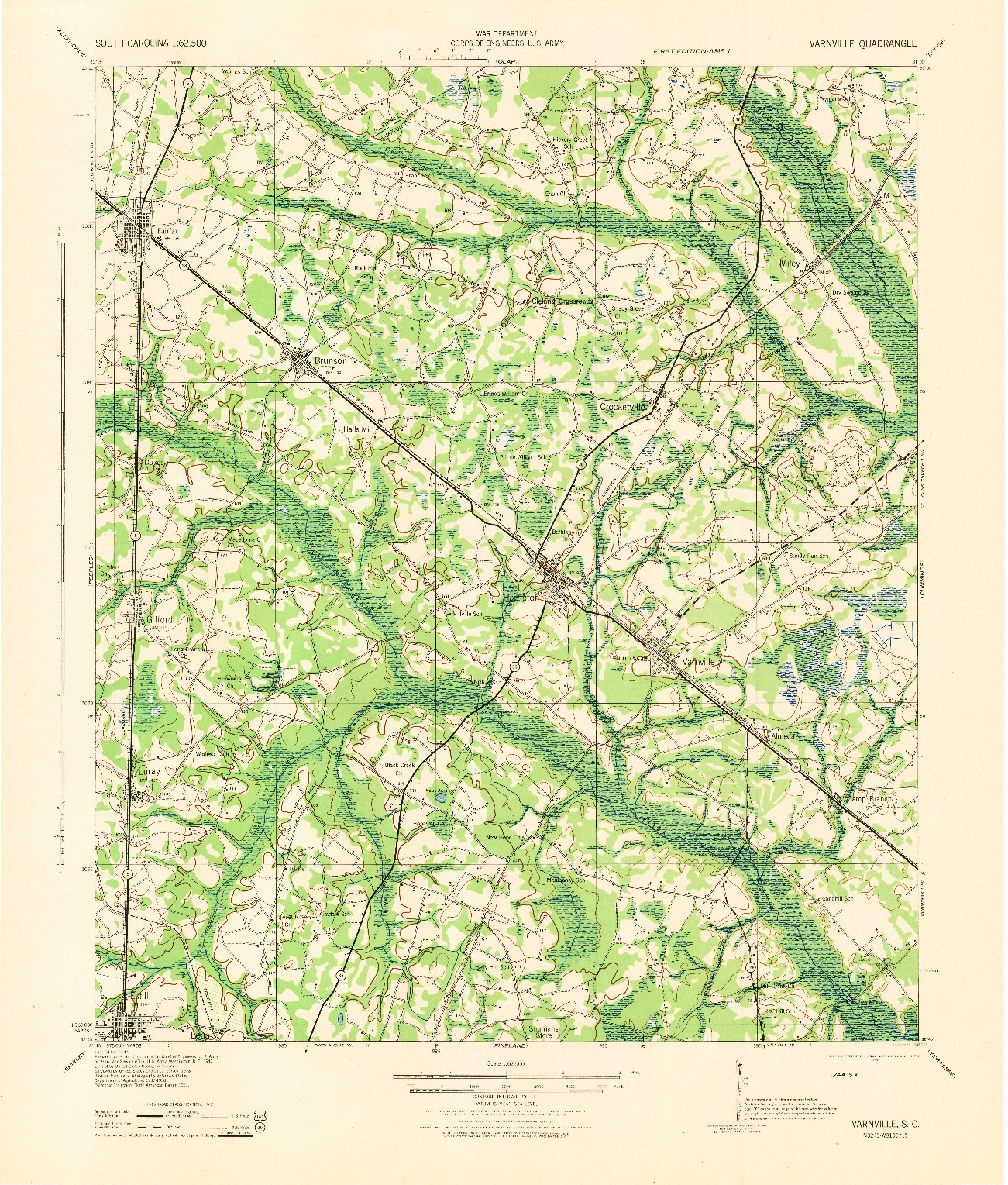 USGS 1:62500-SCALE QUADRANGLE FOR VARNVILLE, SC 1944