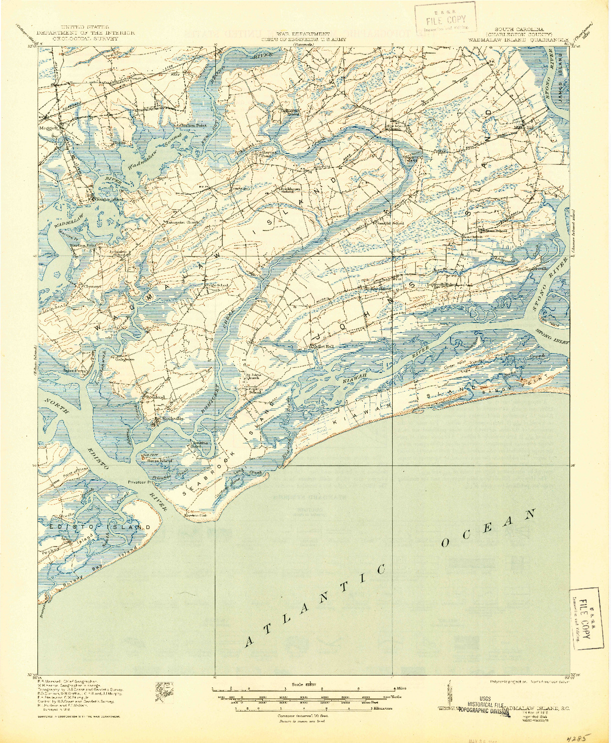 USGS 1:62500-SCALE QUADRANGLE FOR WADMELAW ISLAND, SC 1944
