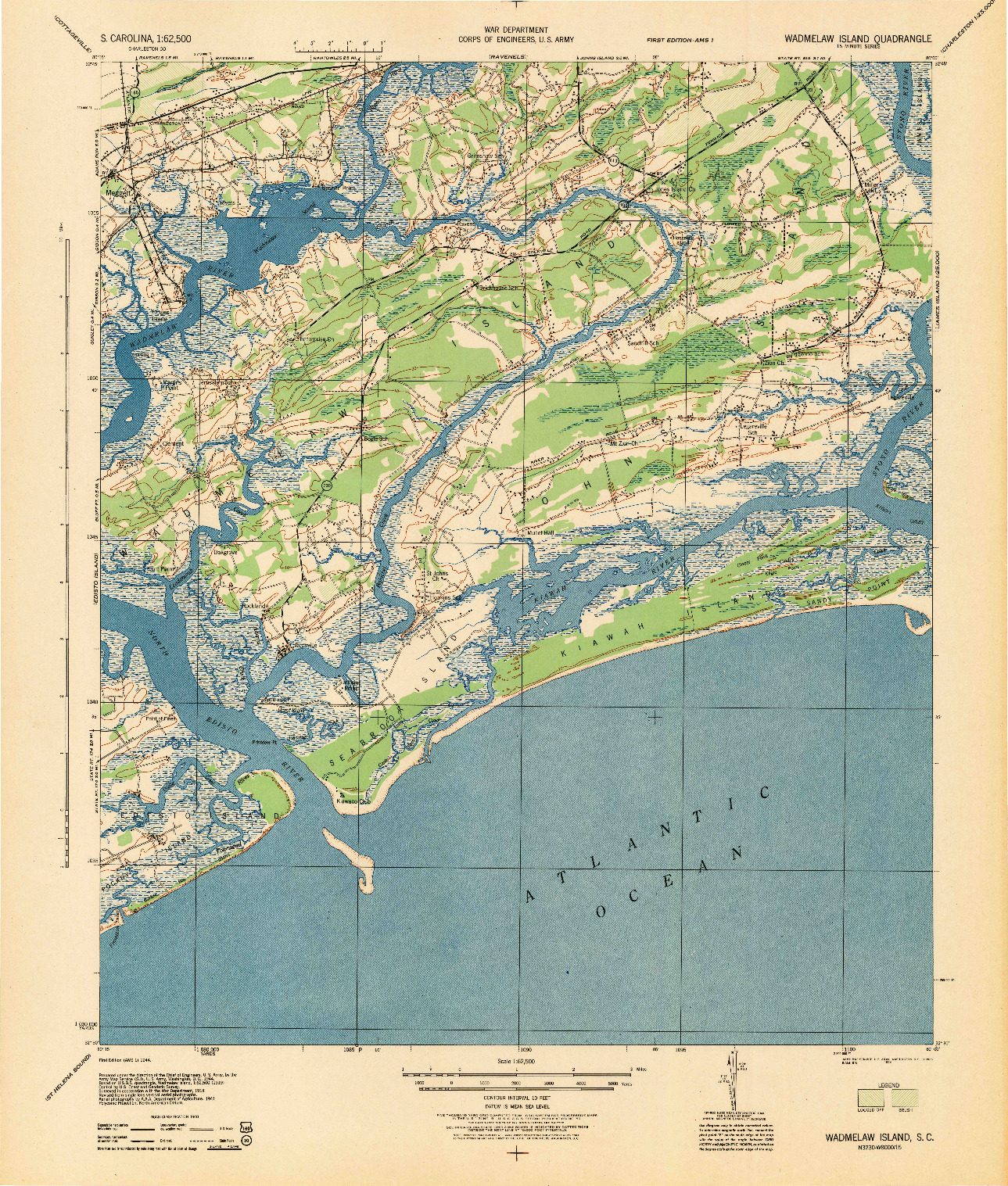 USGS 1:62500-SCALE QUADRANGLE FOR WADMELAW ISLAND, SC 1944