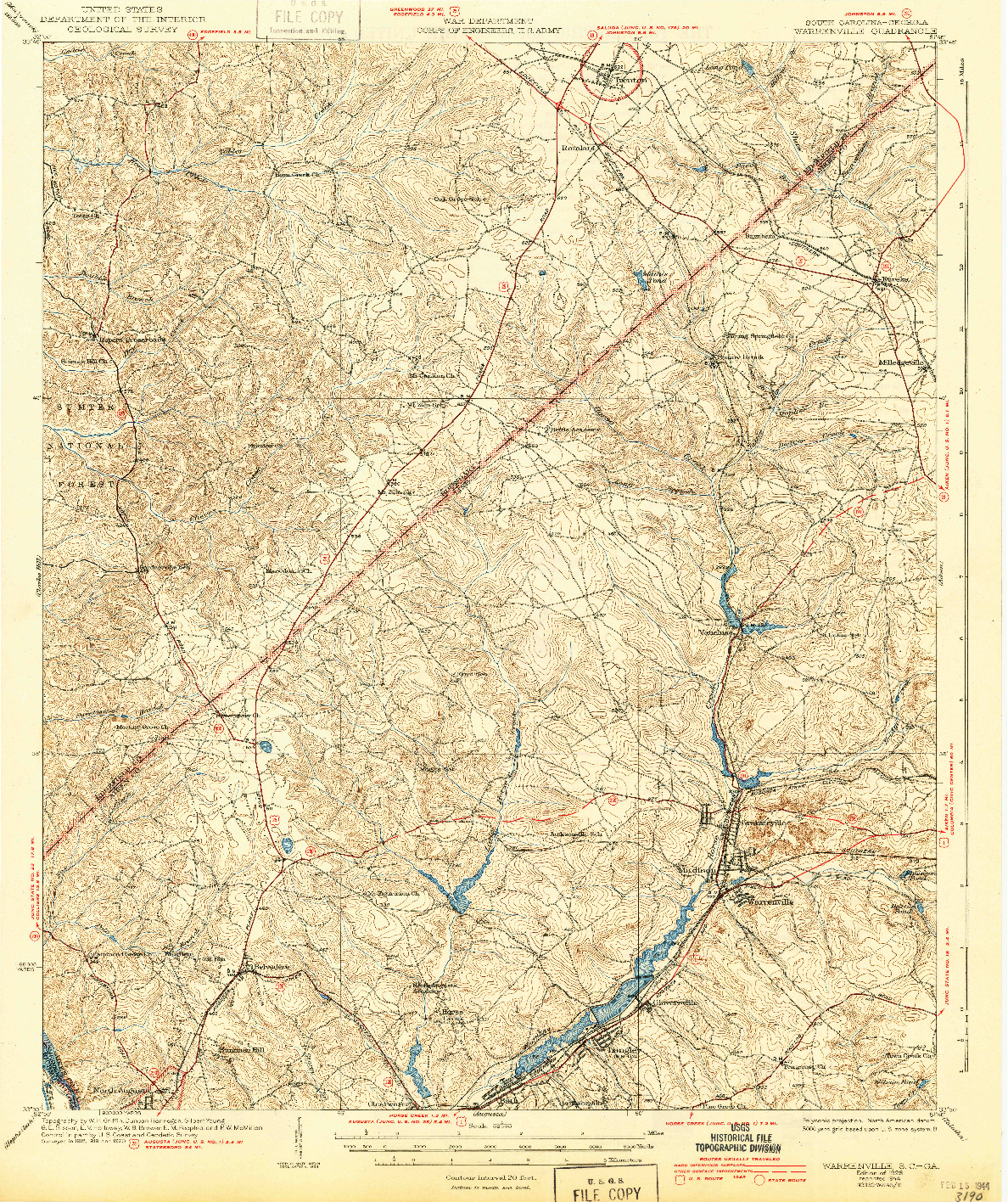USGS 1:62500-SCALE QUADRANGLE FOR WARRENVILLE, SC 1928