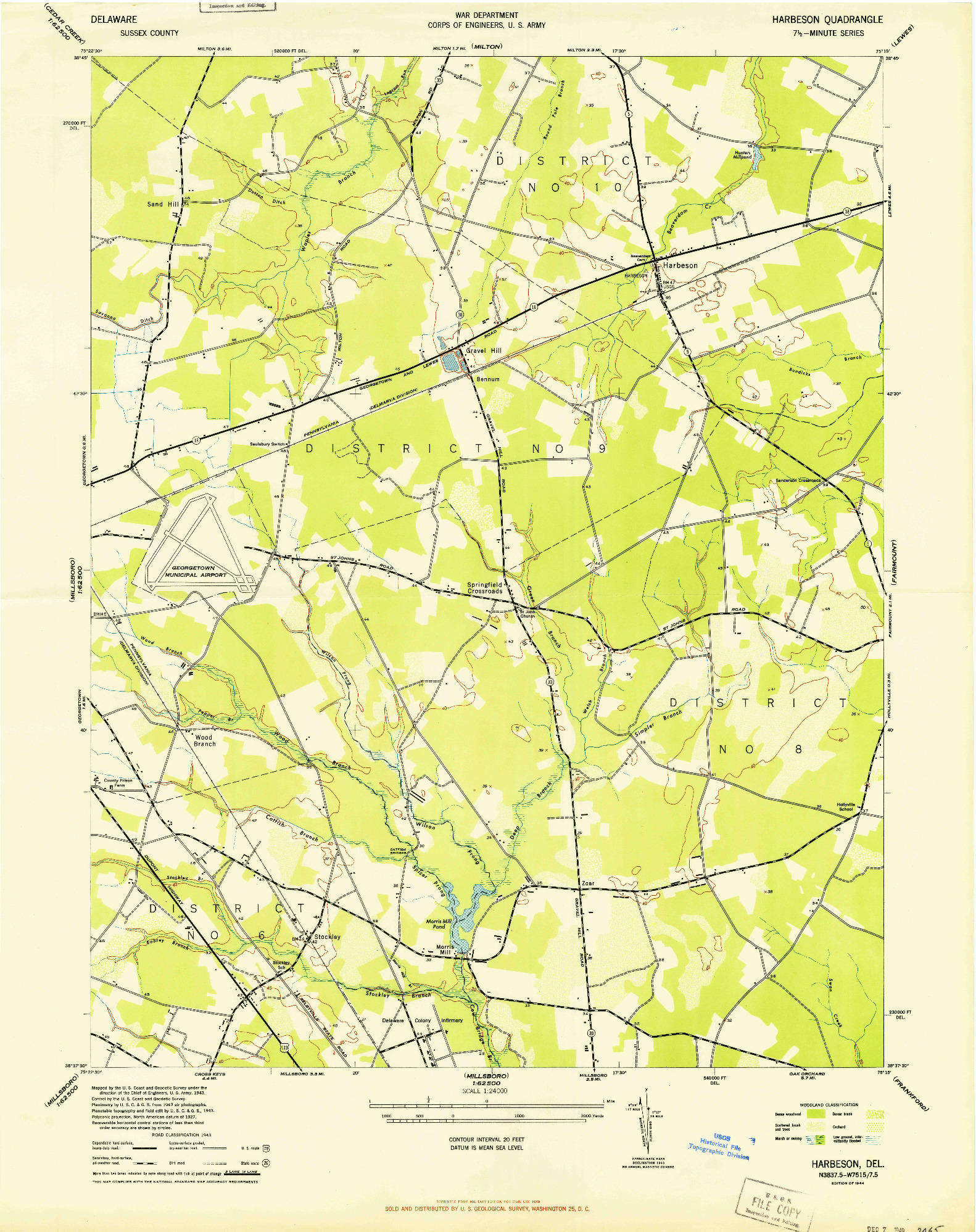 USGS 1:24000-SCALE QUADRANGLE FOR HARBESON, DE 1944